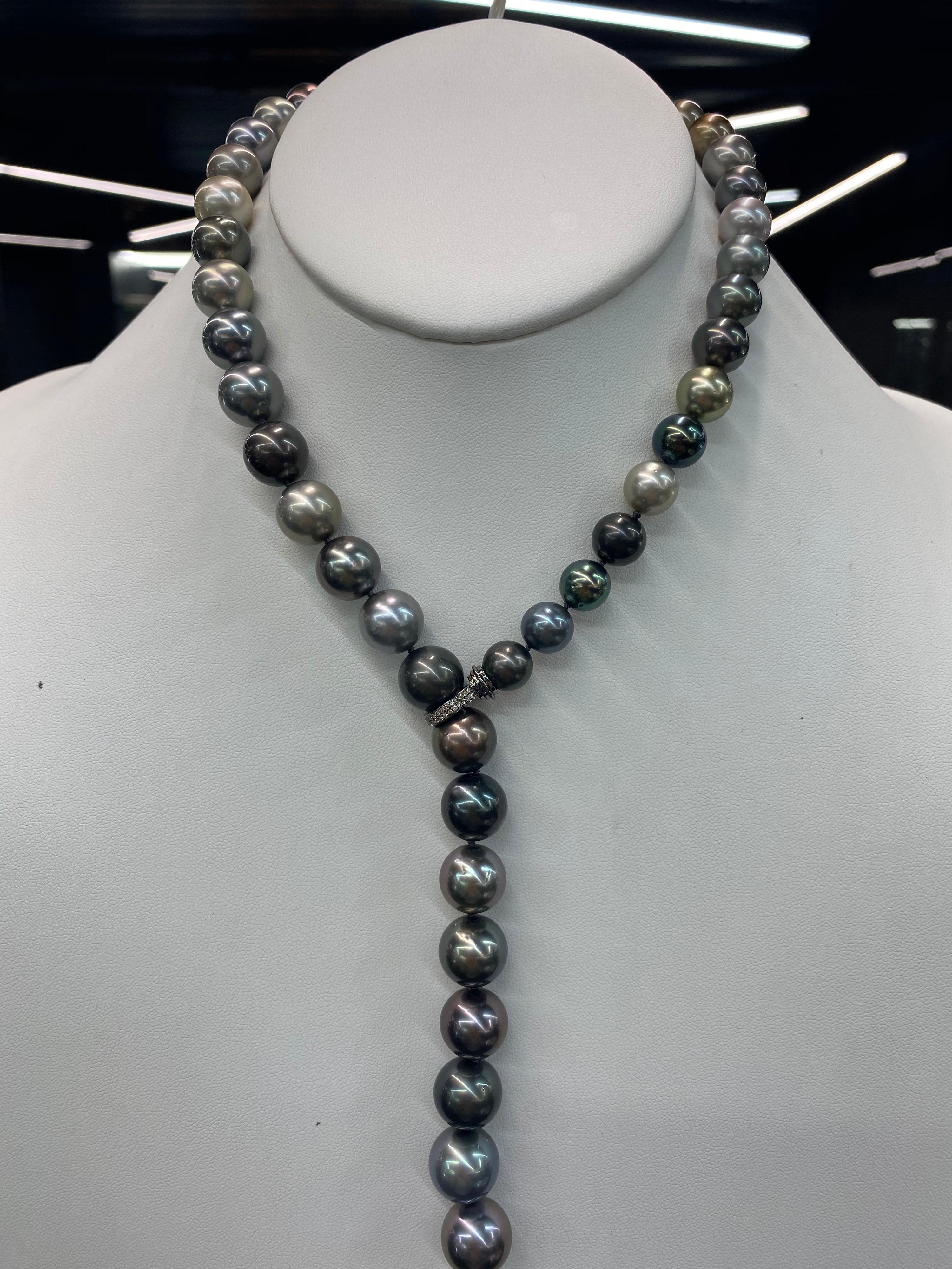 Mehrfarbige Südsee-Tahiti-Perlen-Diamant-Halskette (Zeitgenössisch)