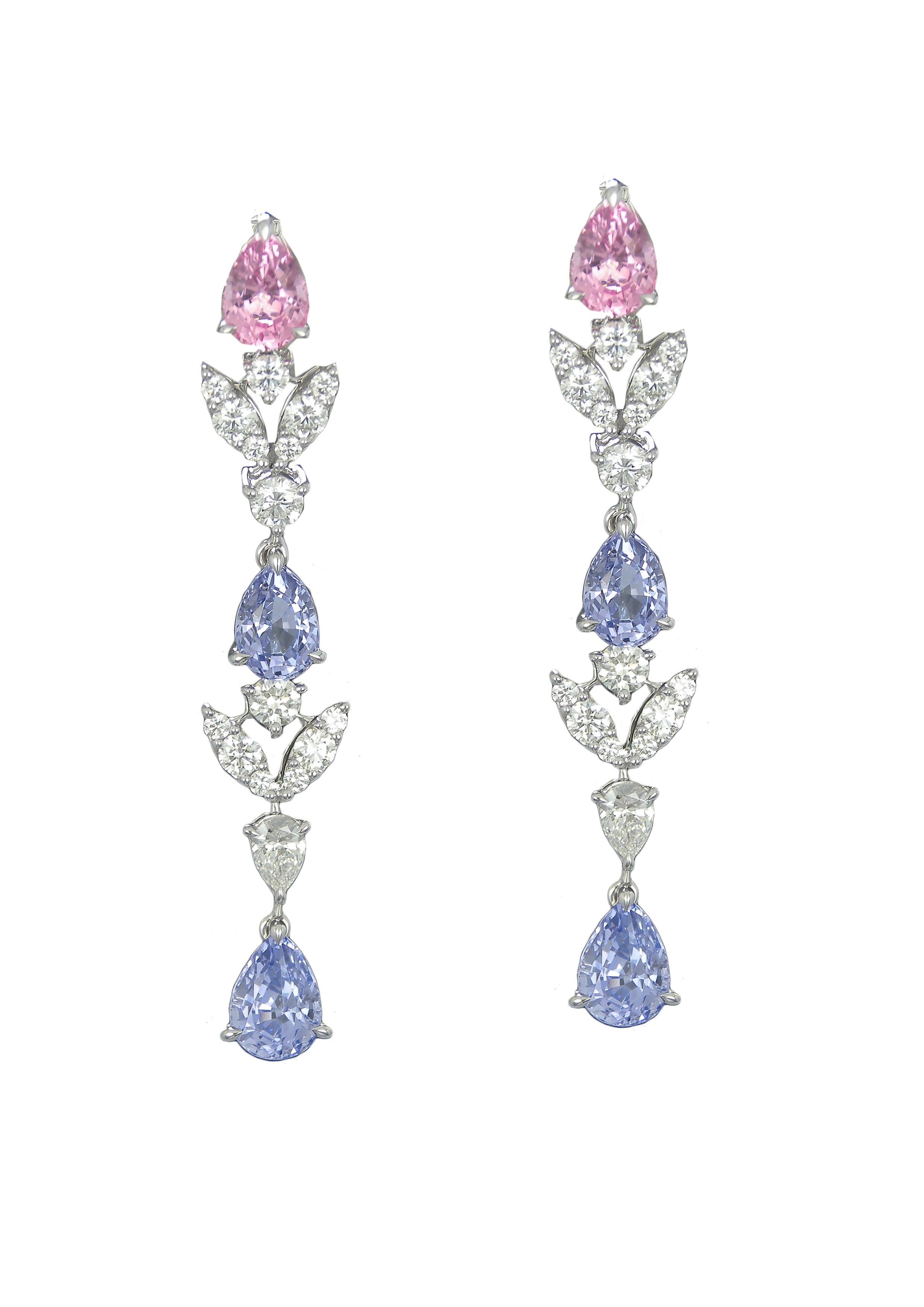 Contemporary Multi-color Spinel and Diamond Dangle Earrings For Sale