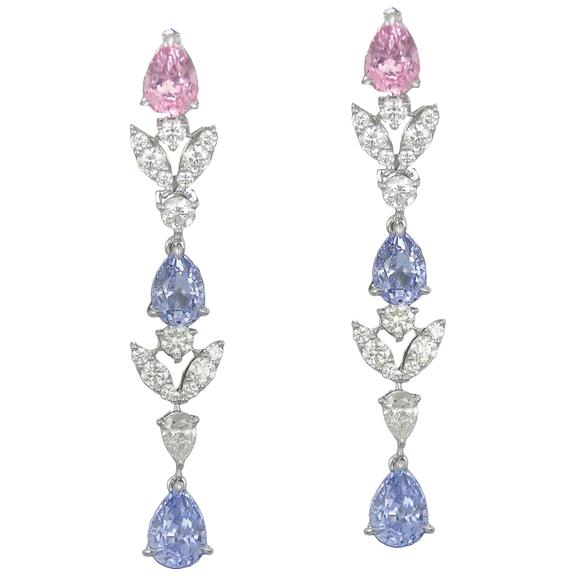 Multi-color Spinel and Diamond Dangle Earrings For Sale