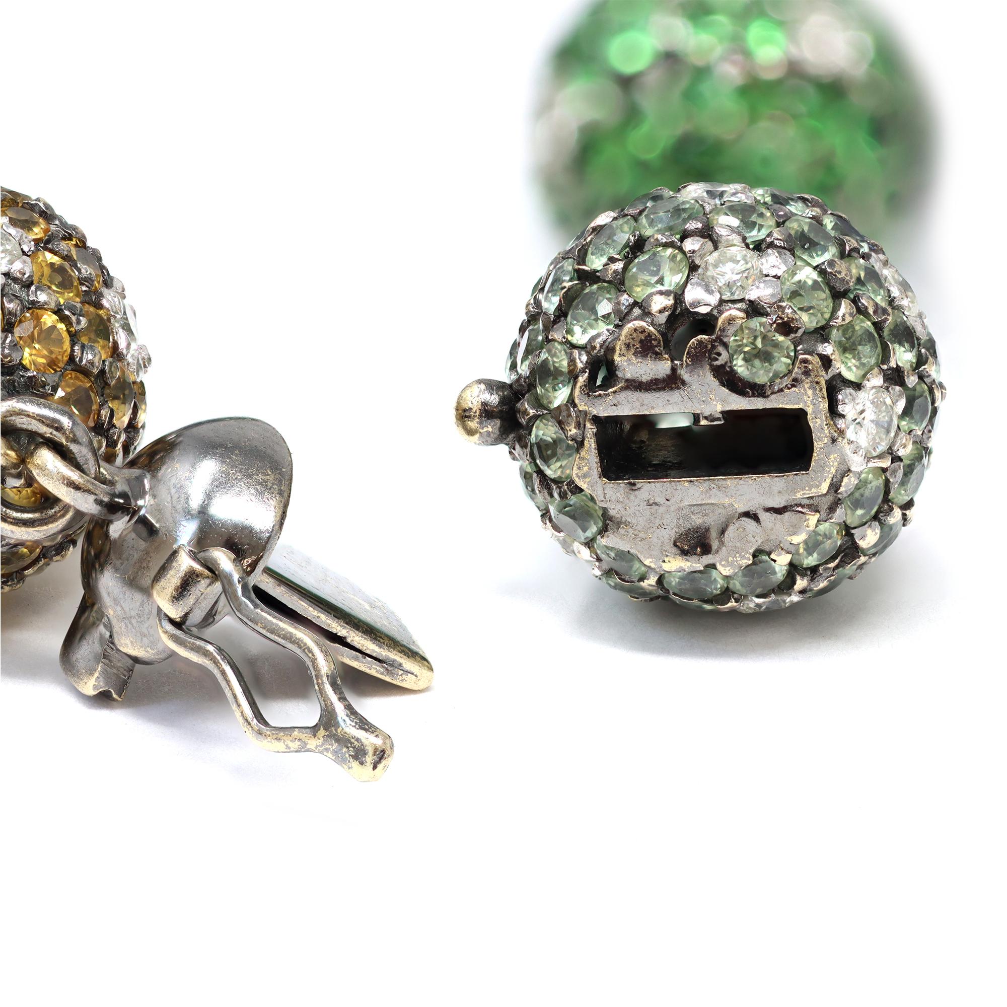 Taille ronde Collier en perles pavées de pierres multicolores et de diamants en 18k en vente