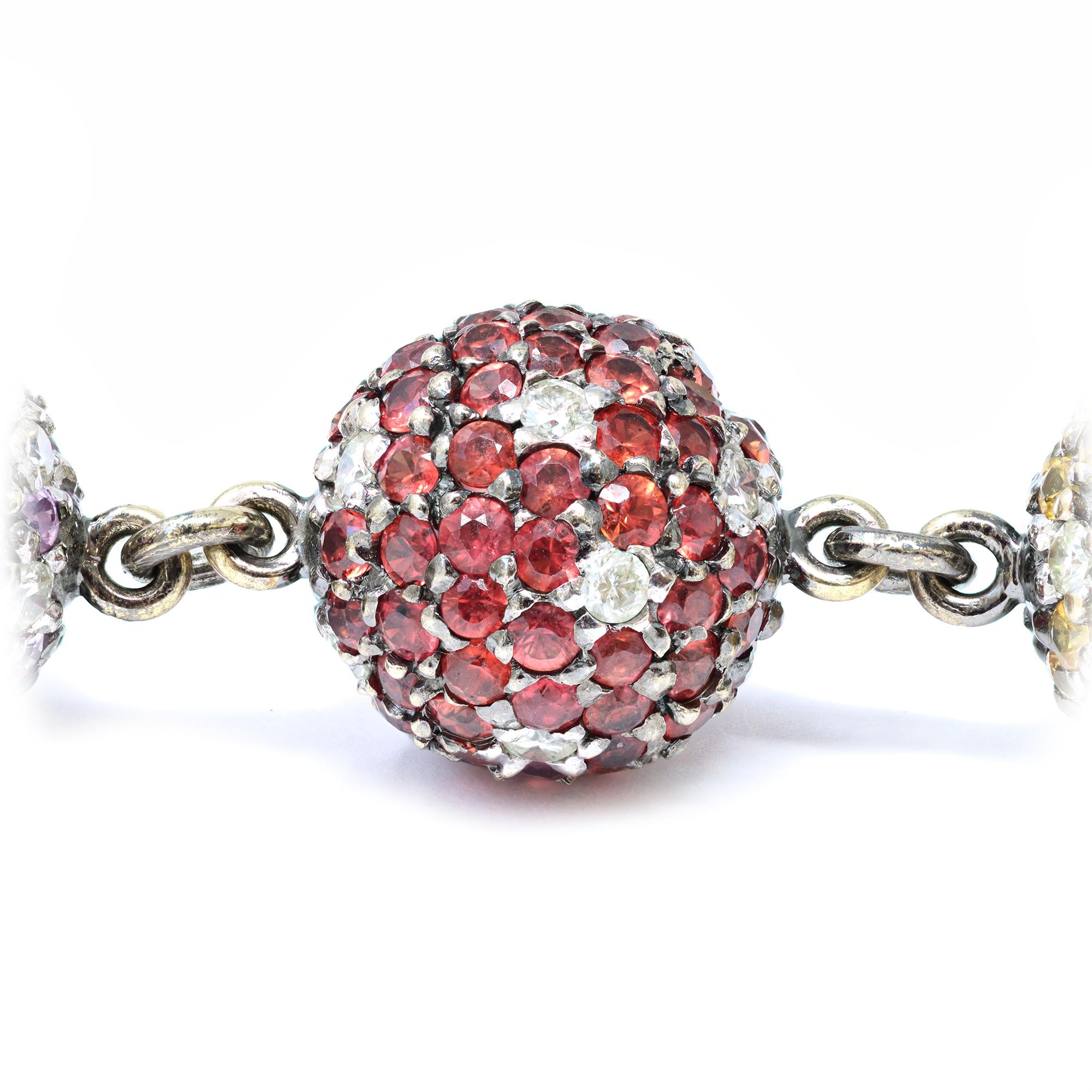 Multi-color Stone and Diamond Pave Bead necklace in 18k In Fair Condition For Sale In Miami, FL