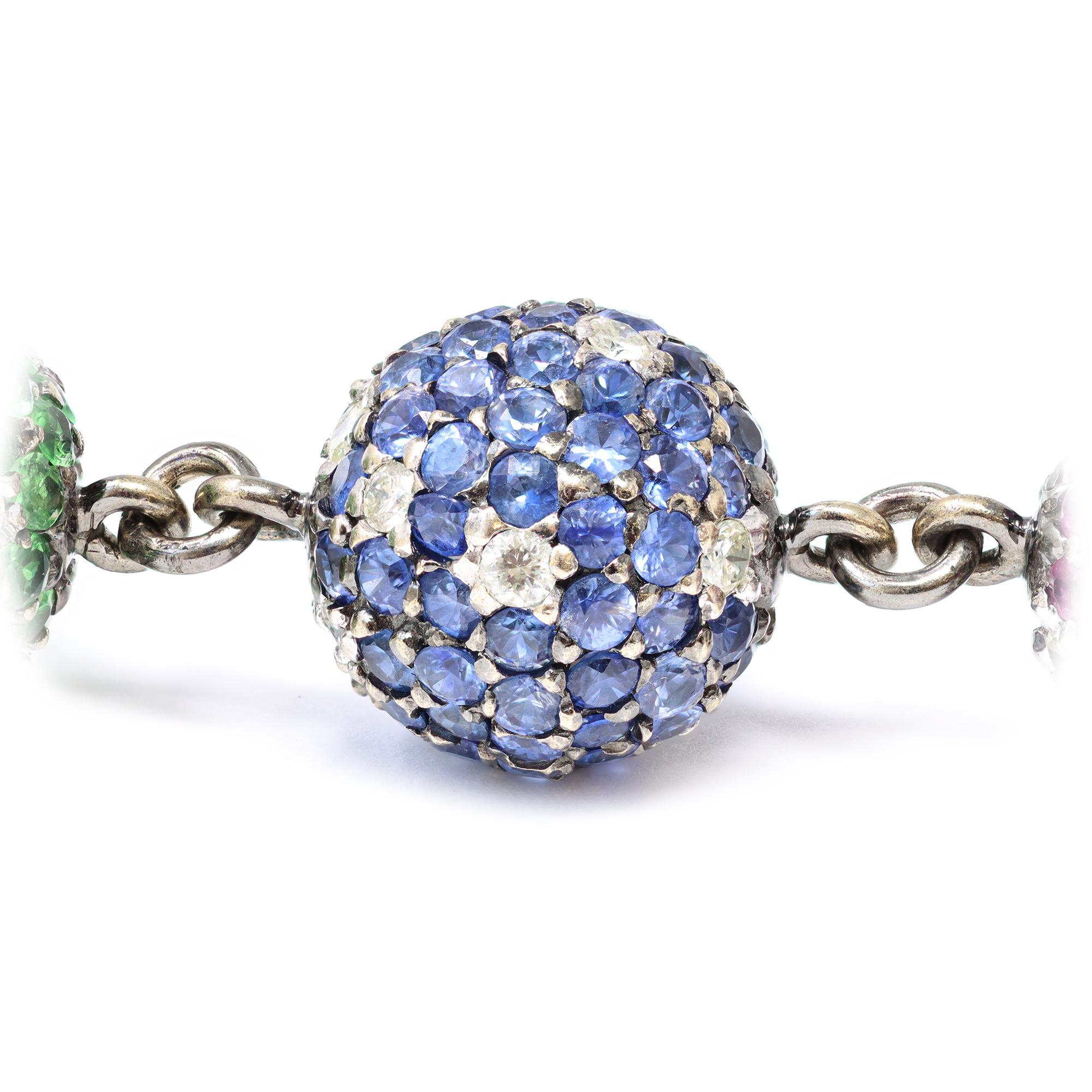 Collier en perles pavées de pierres multicolores et de diamants en 18k Unisexe en vente