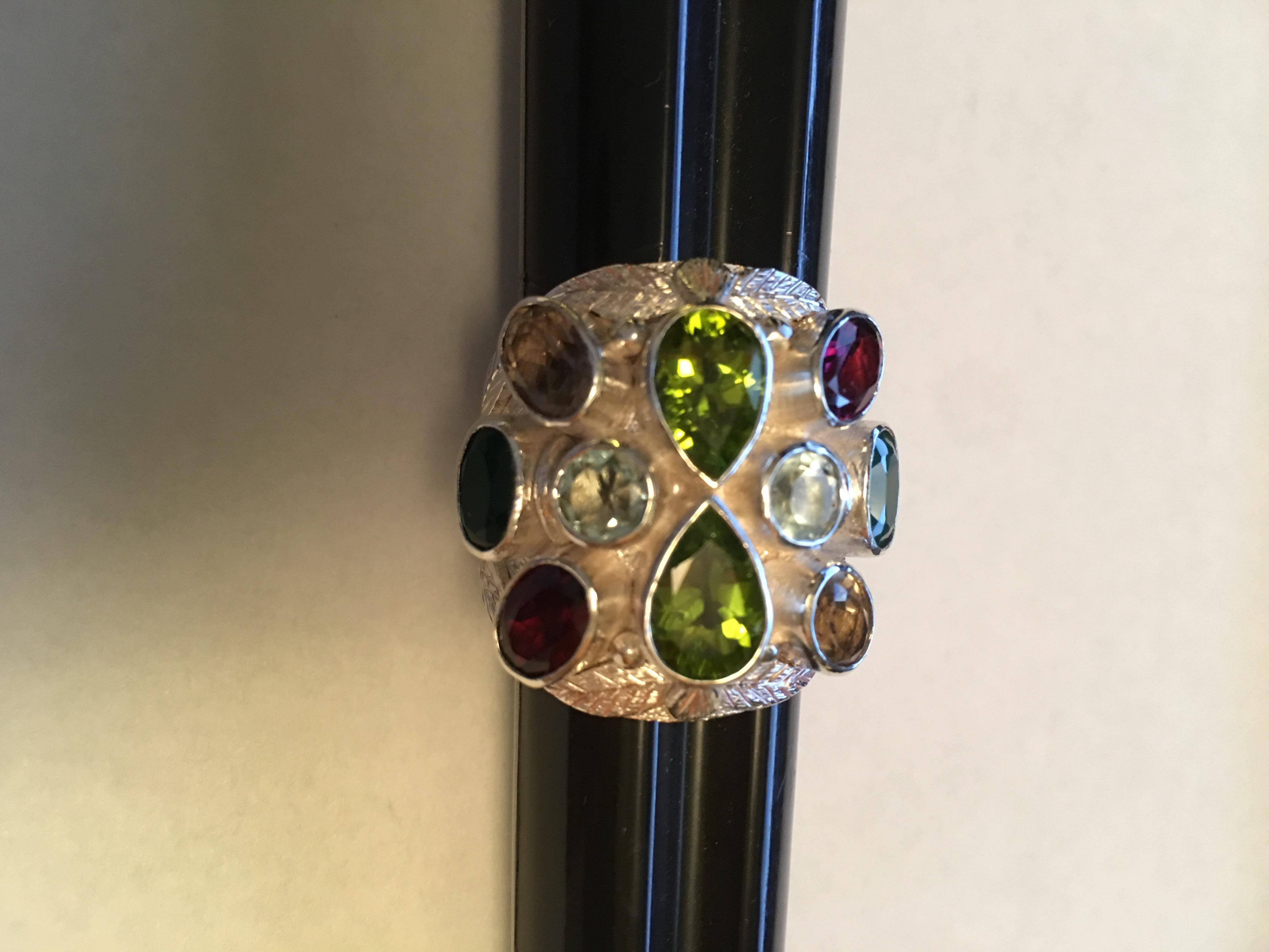Multi-Color Stone Handcrafted Ring For Sale 2