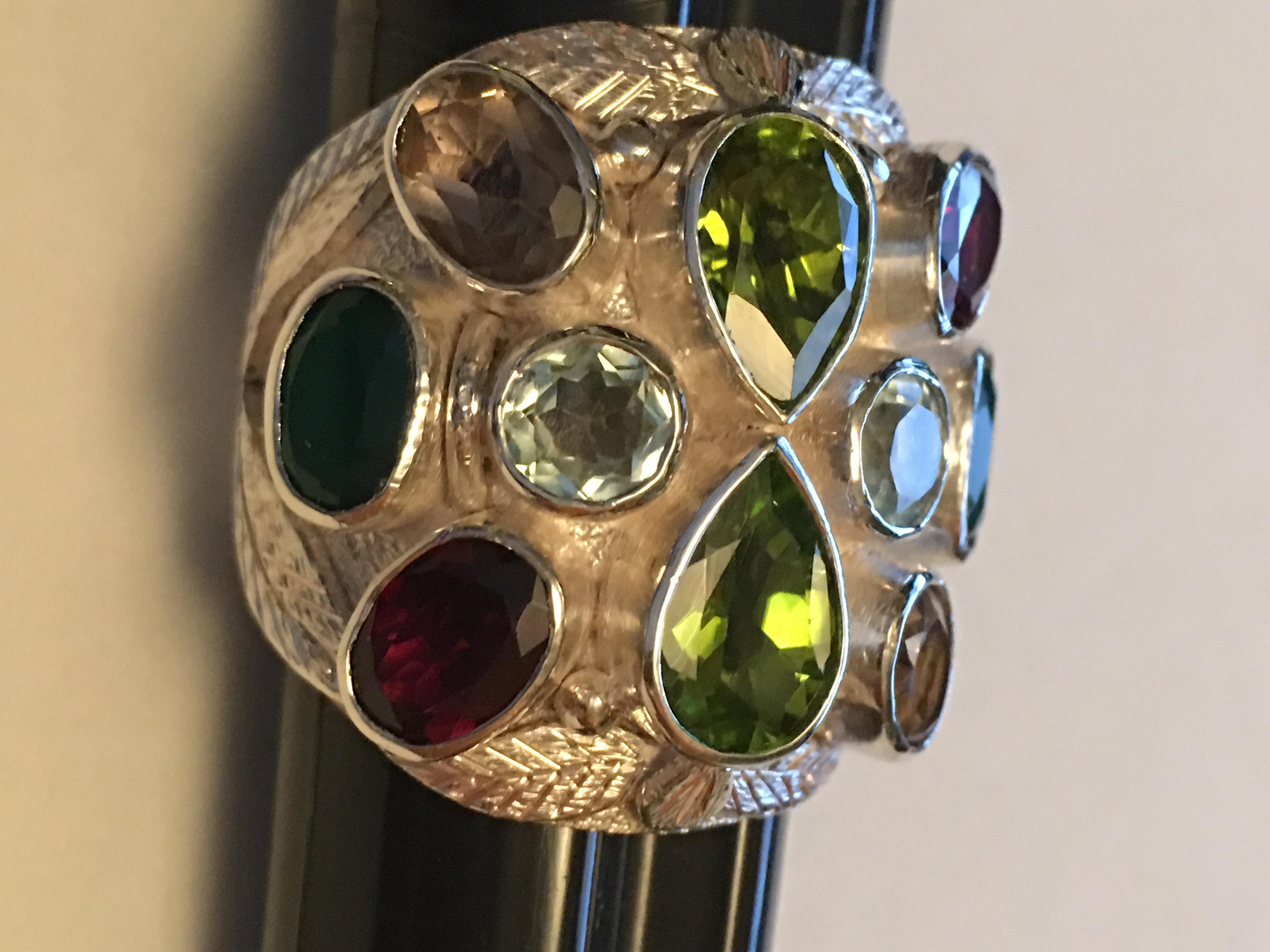 Multi-Color Stone Handcrafted Ring For Sale 3