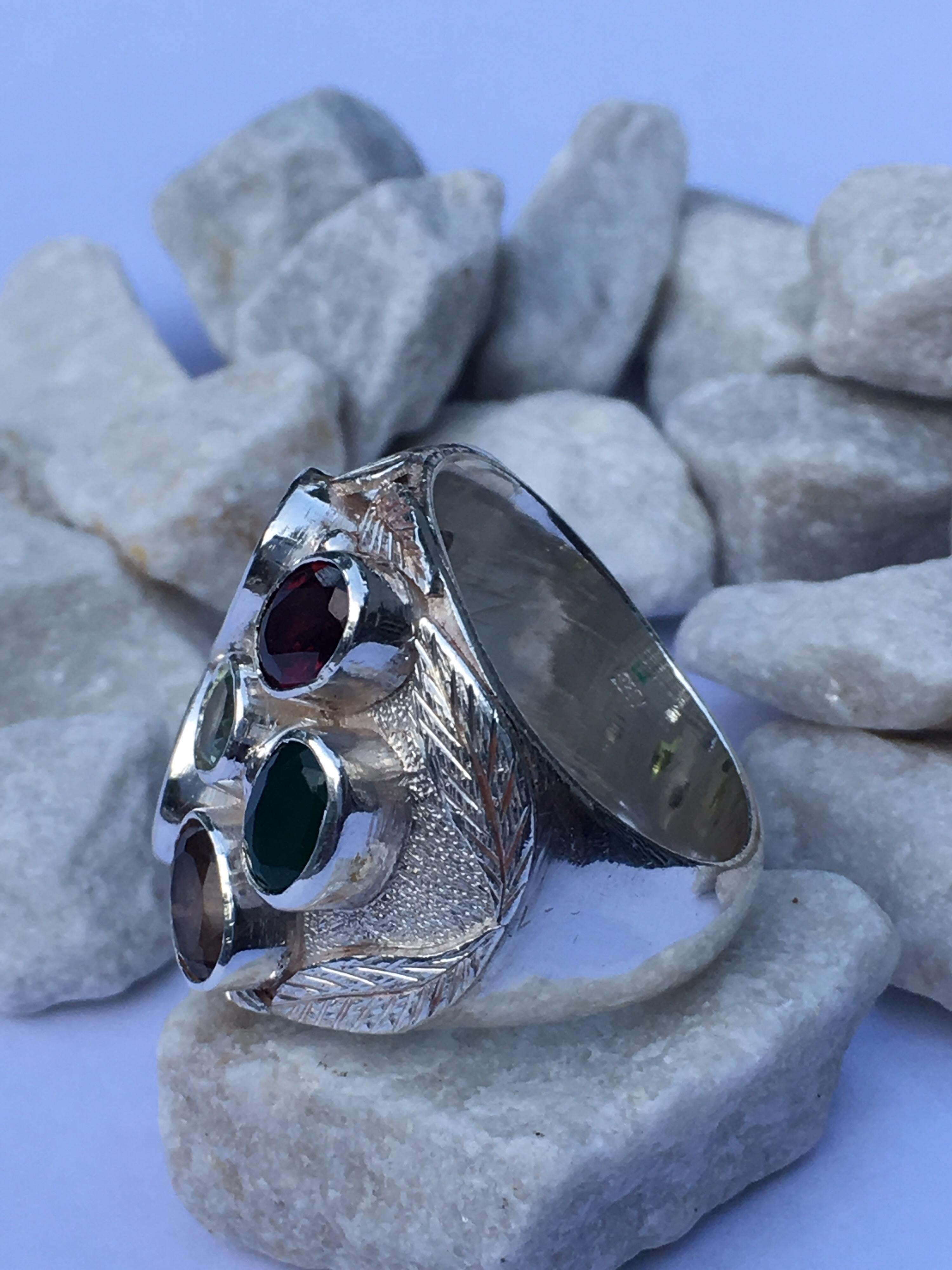 Multi-Color Stone Handcrafted Ring For Sale 6