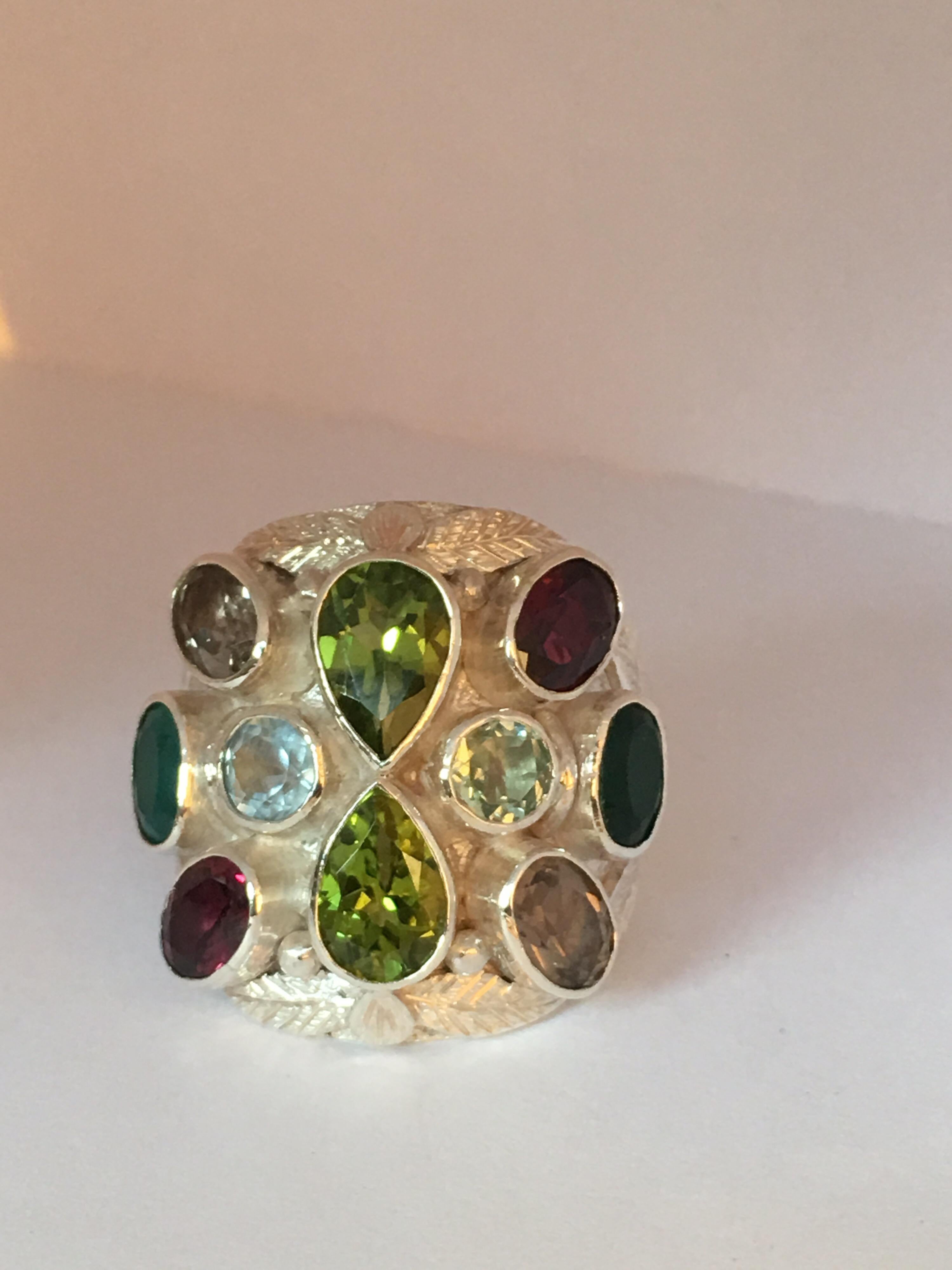 Multi-Color Stone Handcrafted Ring For Sale 7