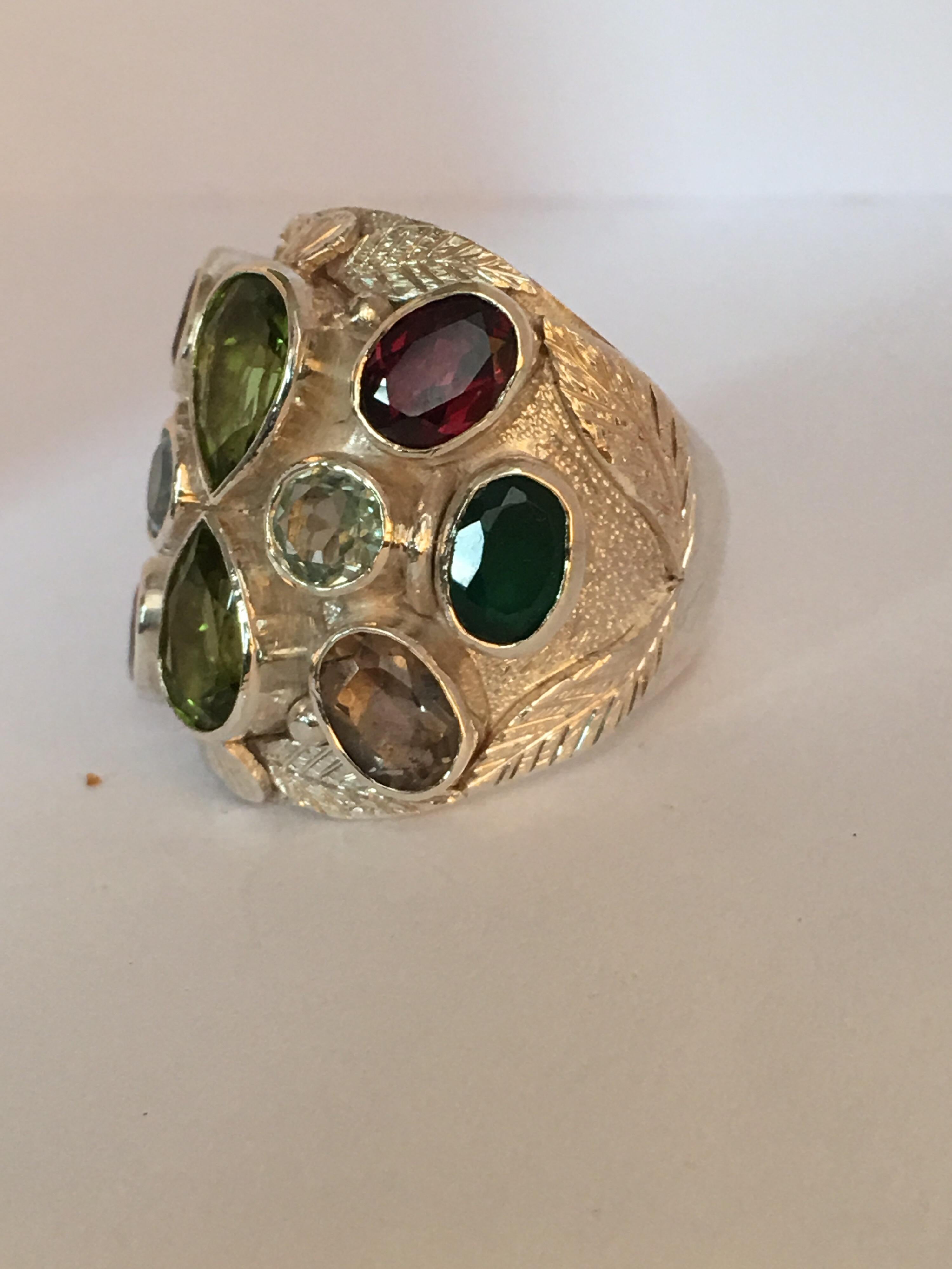 Multi-Color Stone Handcrafted Ring For Sale 8