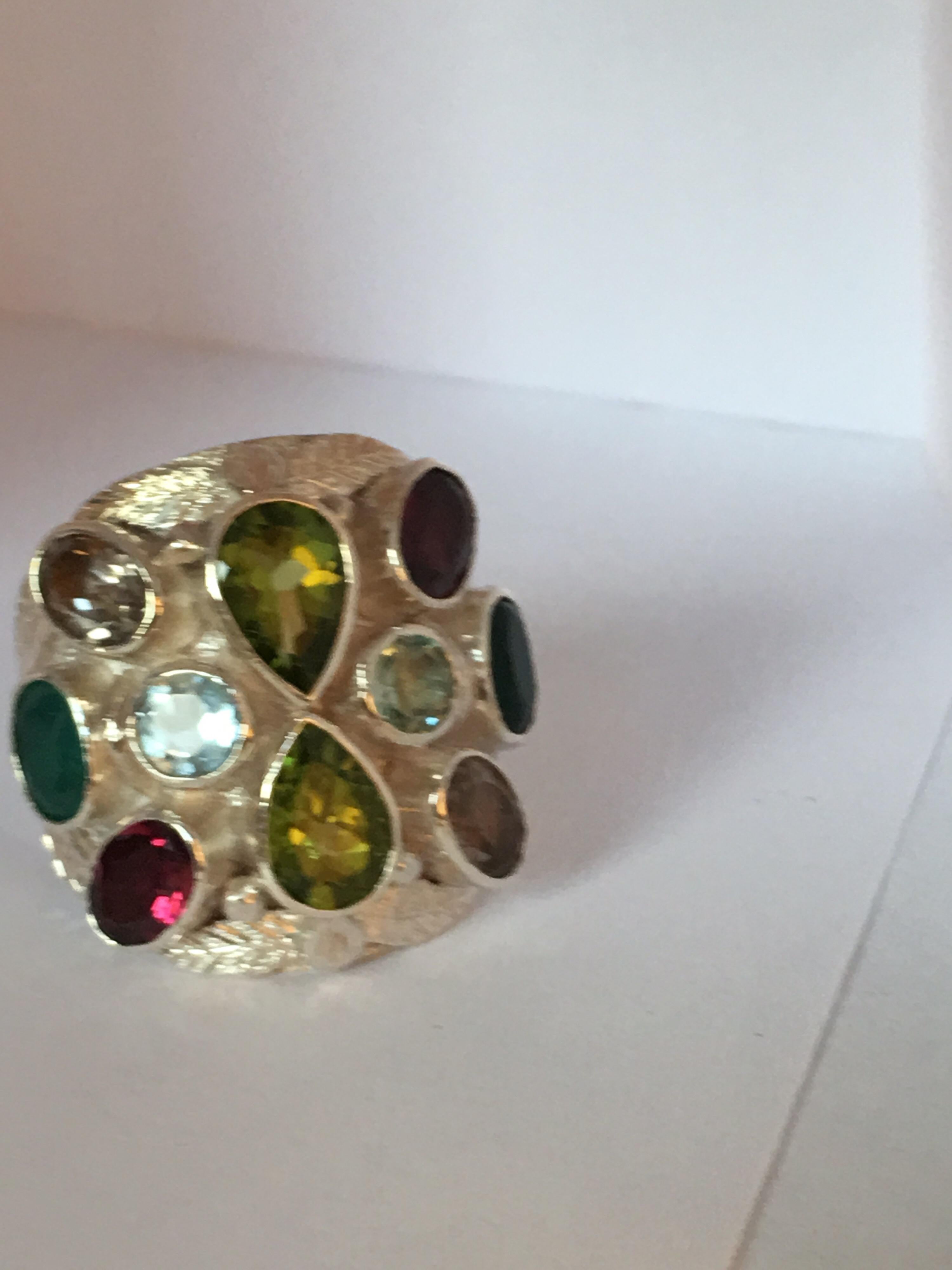 Multi-Color Stone Handcrafted Ring For Sale 9