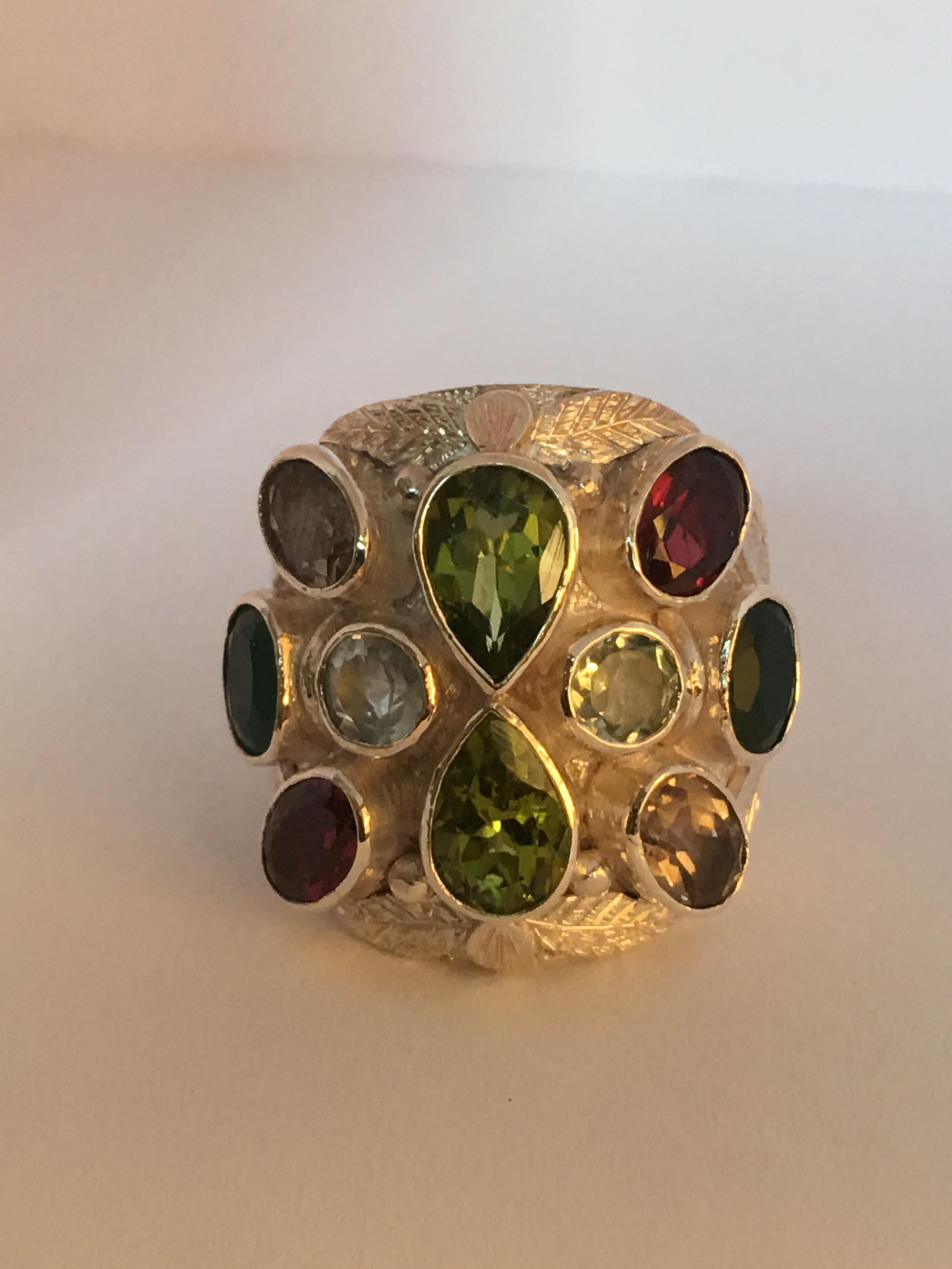 Multi-Color Stone Handcrafted Ring For Sale 10