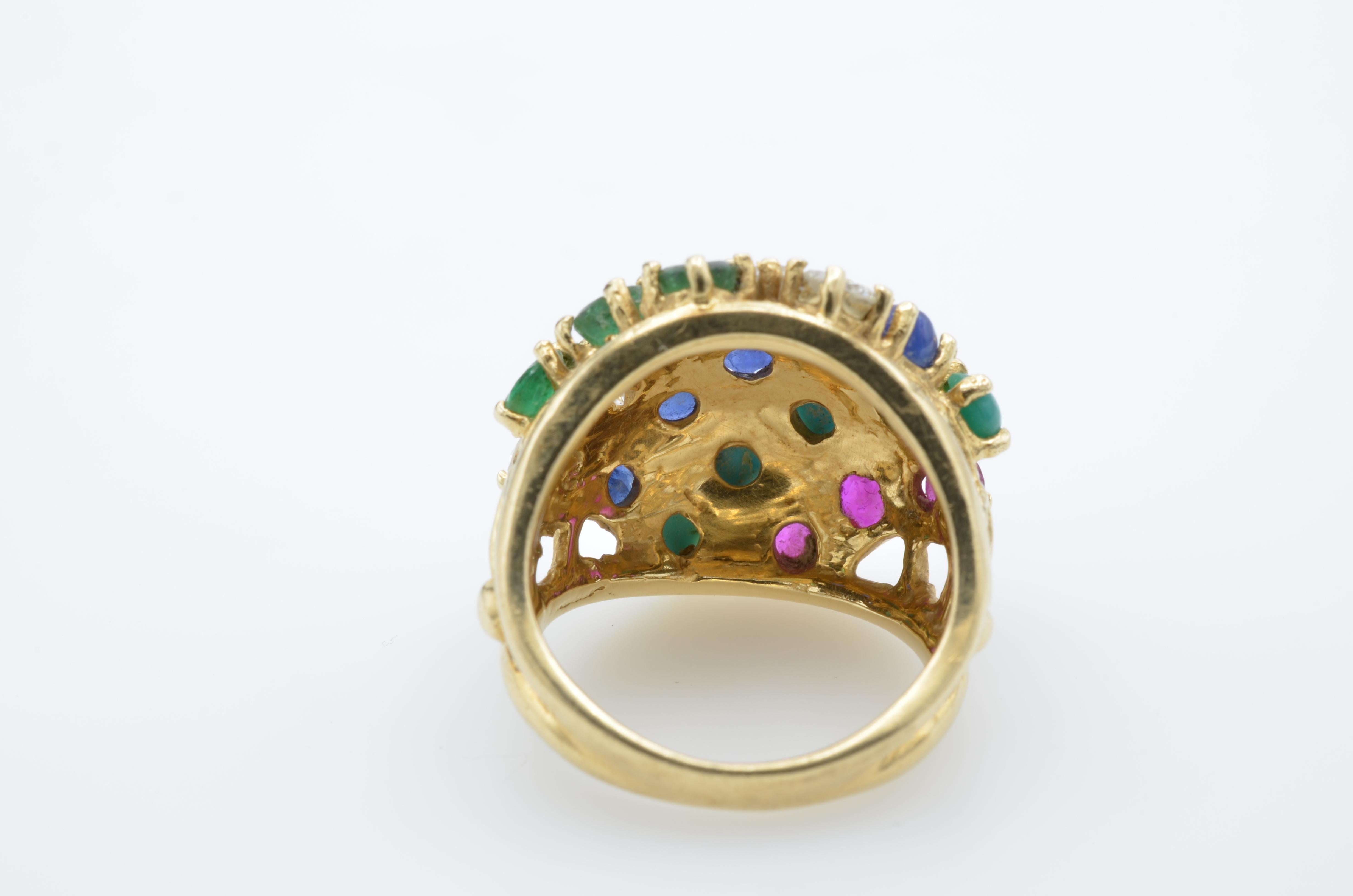 Multi-Color Stones and Diamond 14 Karat Gold Ring, 1970s For Sale 3