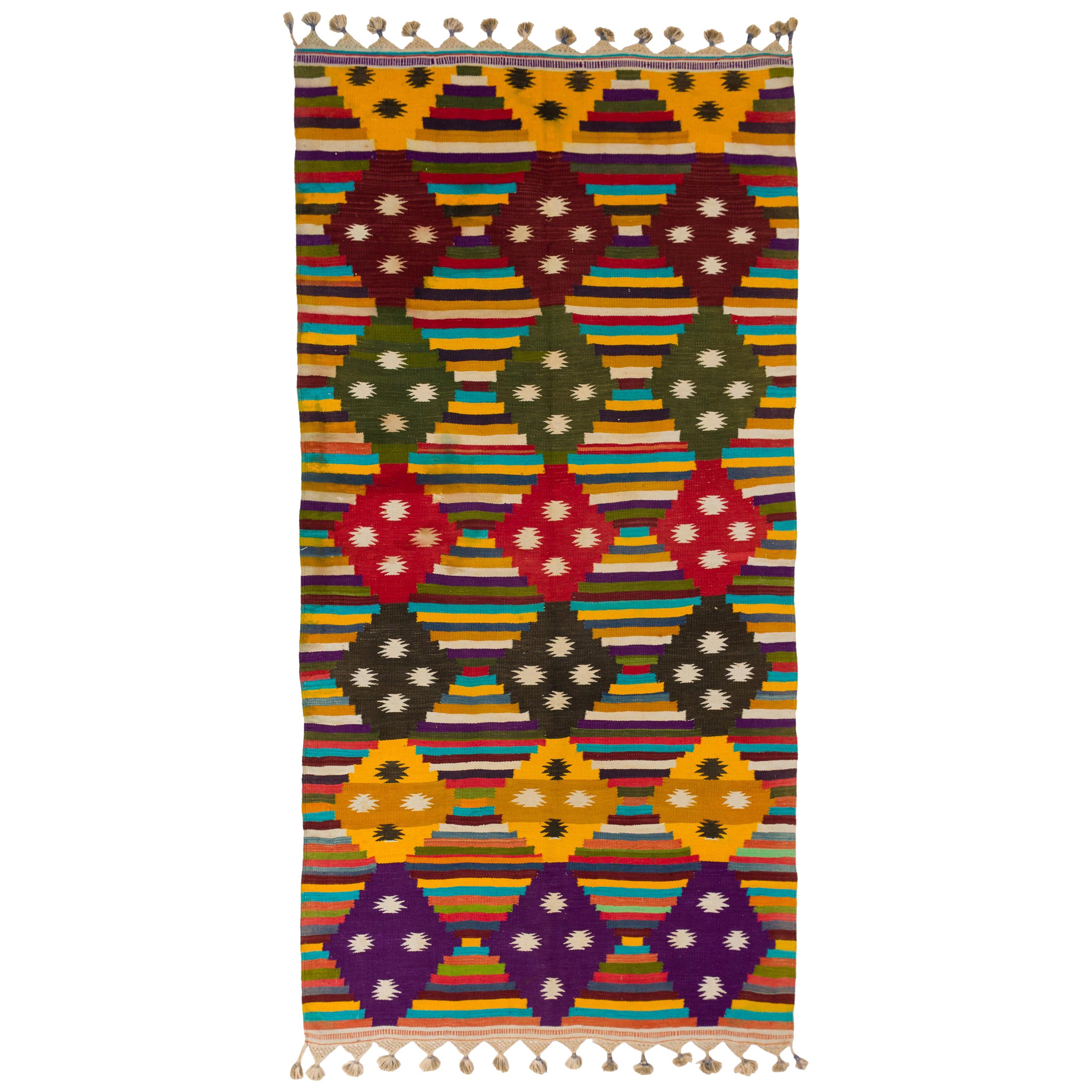 Mehrfarbig gestreifter indischer Dhurrie-Teppich aus Baumwolle im Angebot