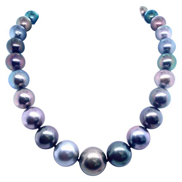 Multi-Color Tahitian Pearl Strand Necklace 14 Karat White Gold For Sale ...