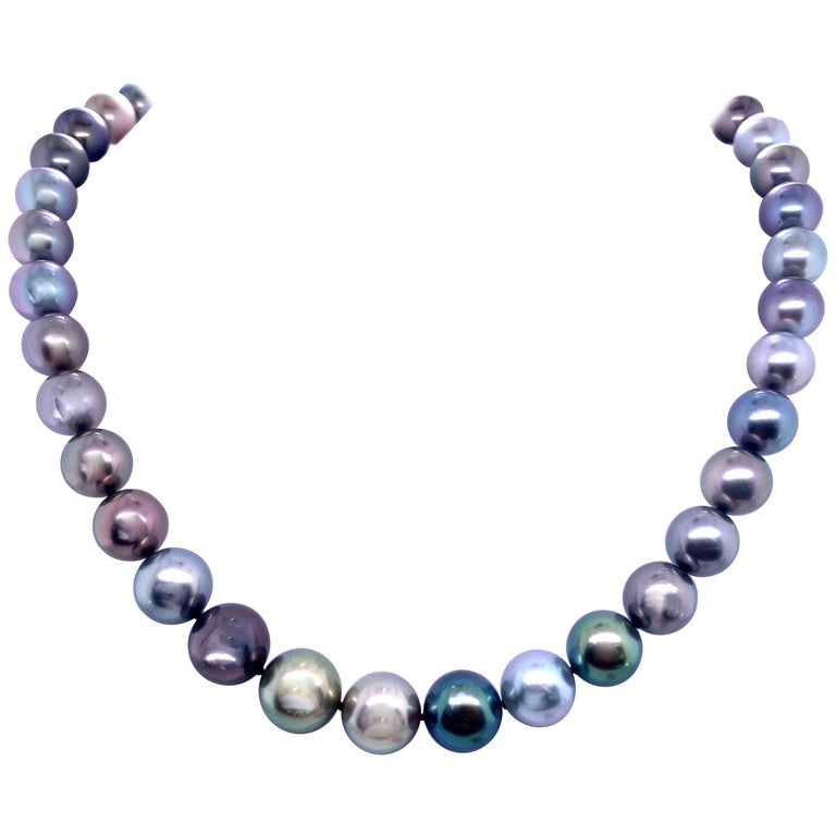 Multi-Color Tahitian Pearl Strand Necklace 14 Karat White Gold For Sale ...