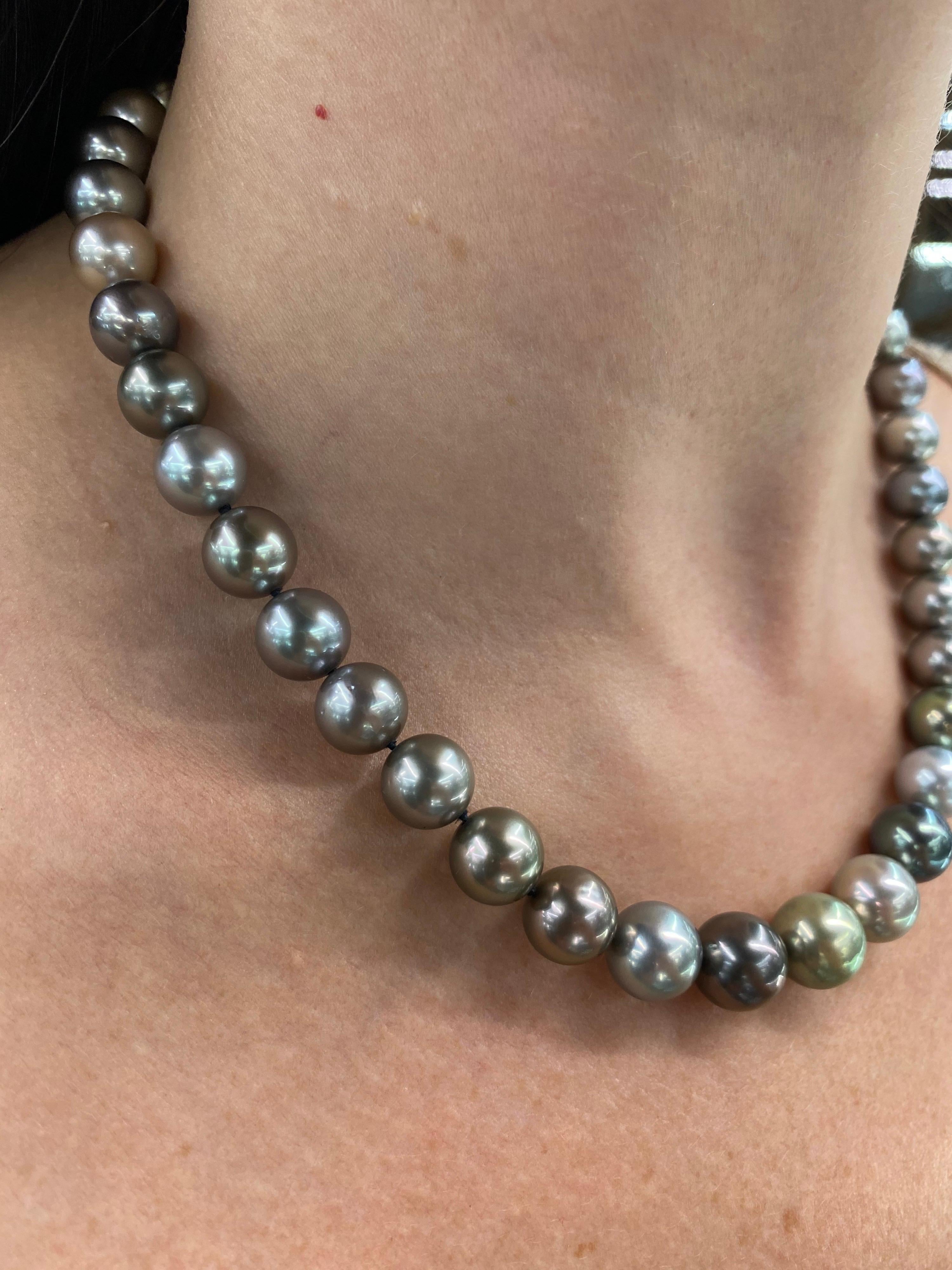 Round Cut Multi-Color Tahitian Pearl Strand Necklace 14 Karat White Gold
