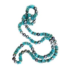 Multi-Color Tahitian Black Pearl and Turquoise Necklace