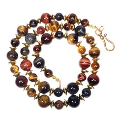 Multi-Color Tiger's Eye Necklace with Gold Accents