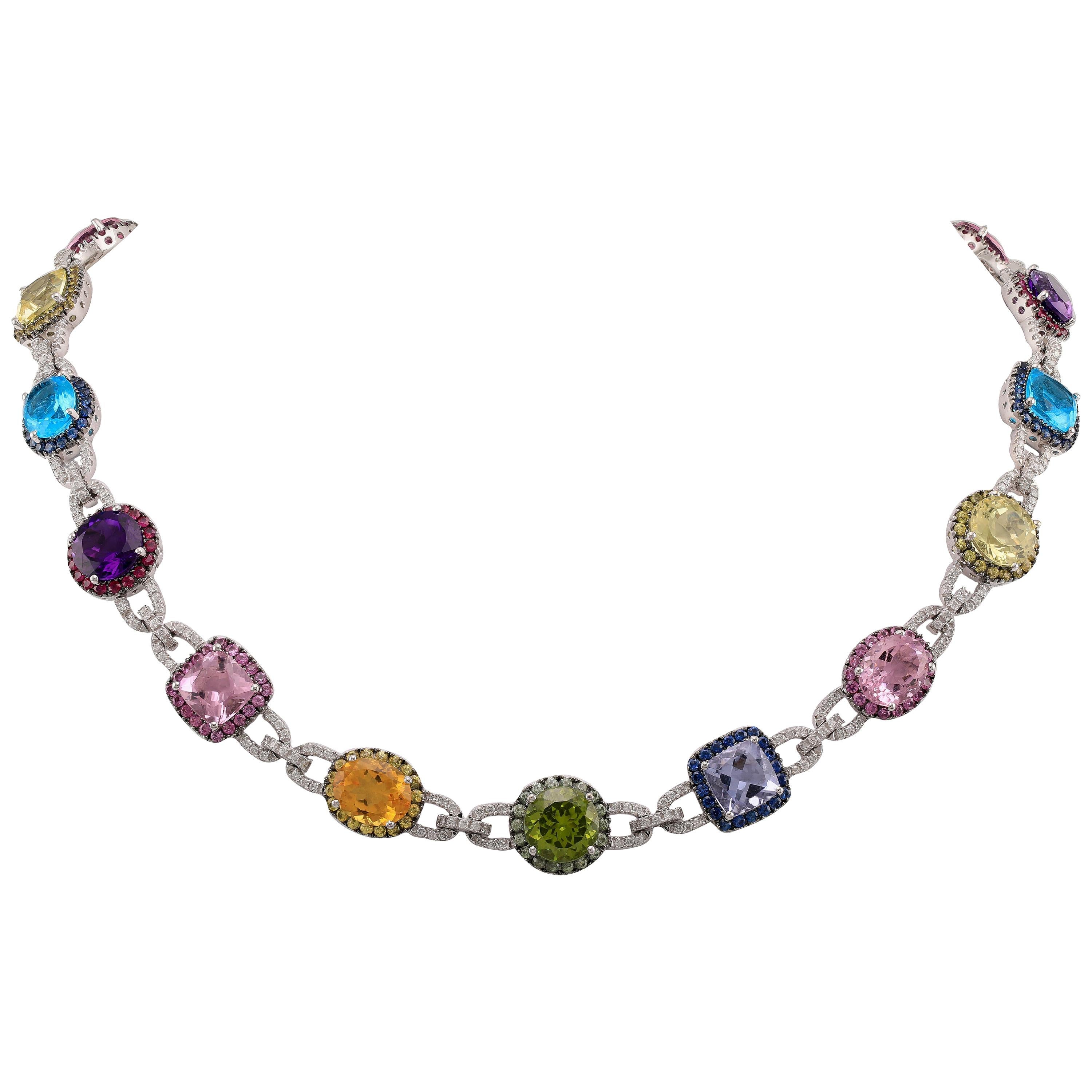 Multi-Color Topaz, Blue Topaz Amethyst Green Topaz Yellow Topaz 14 Karat Diamond For Sale