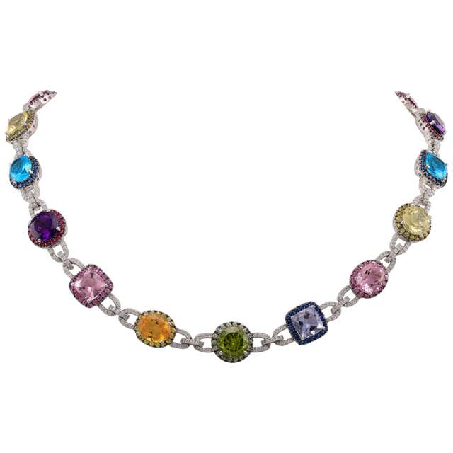 Amethyst Blue Topaz Green Amethyst Fresh Water Pearl Gold Necklace For ...