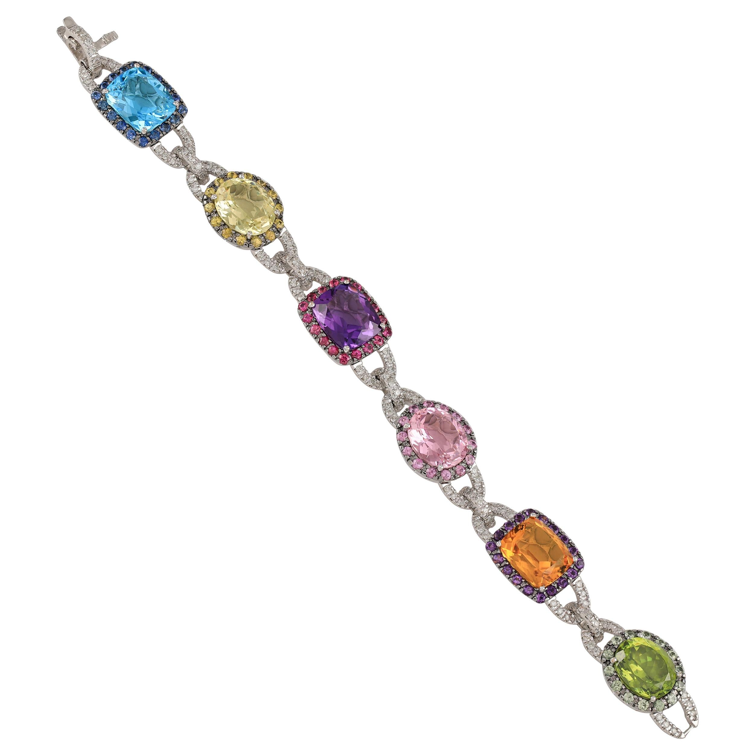 Multi-Color Topaz, Blue Topaz, Amethyst, Green topaz, Yellow Topaz, 14k Diamond For Sale