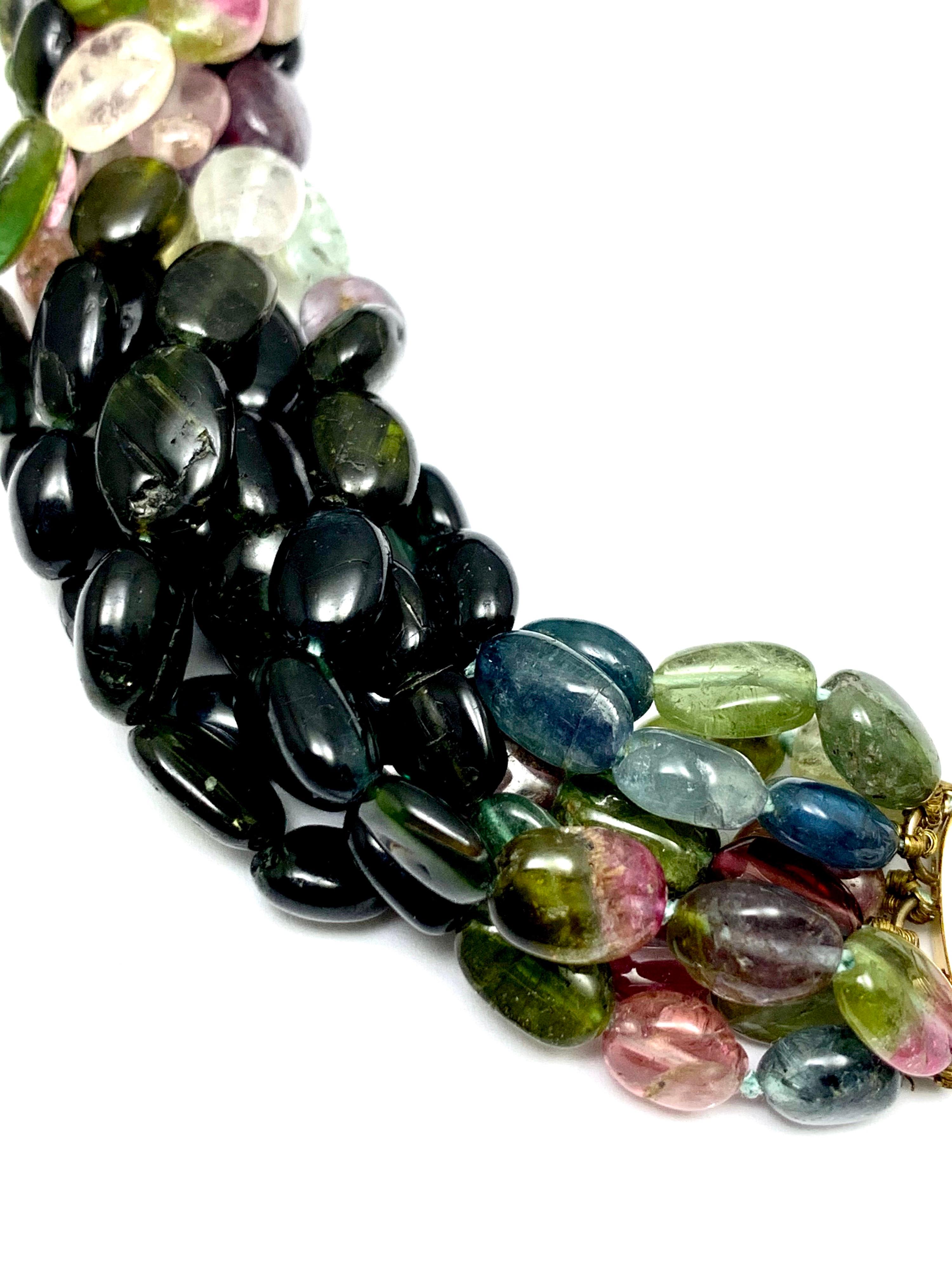 Retro Multi-Color Tourmaline and 14 Karat Yellow Gold Clasp For Sale