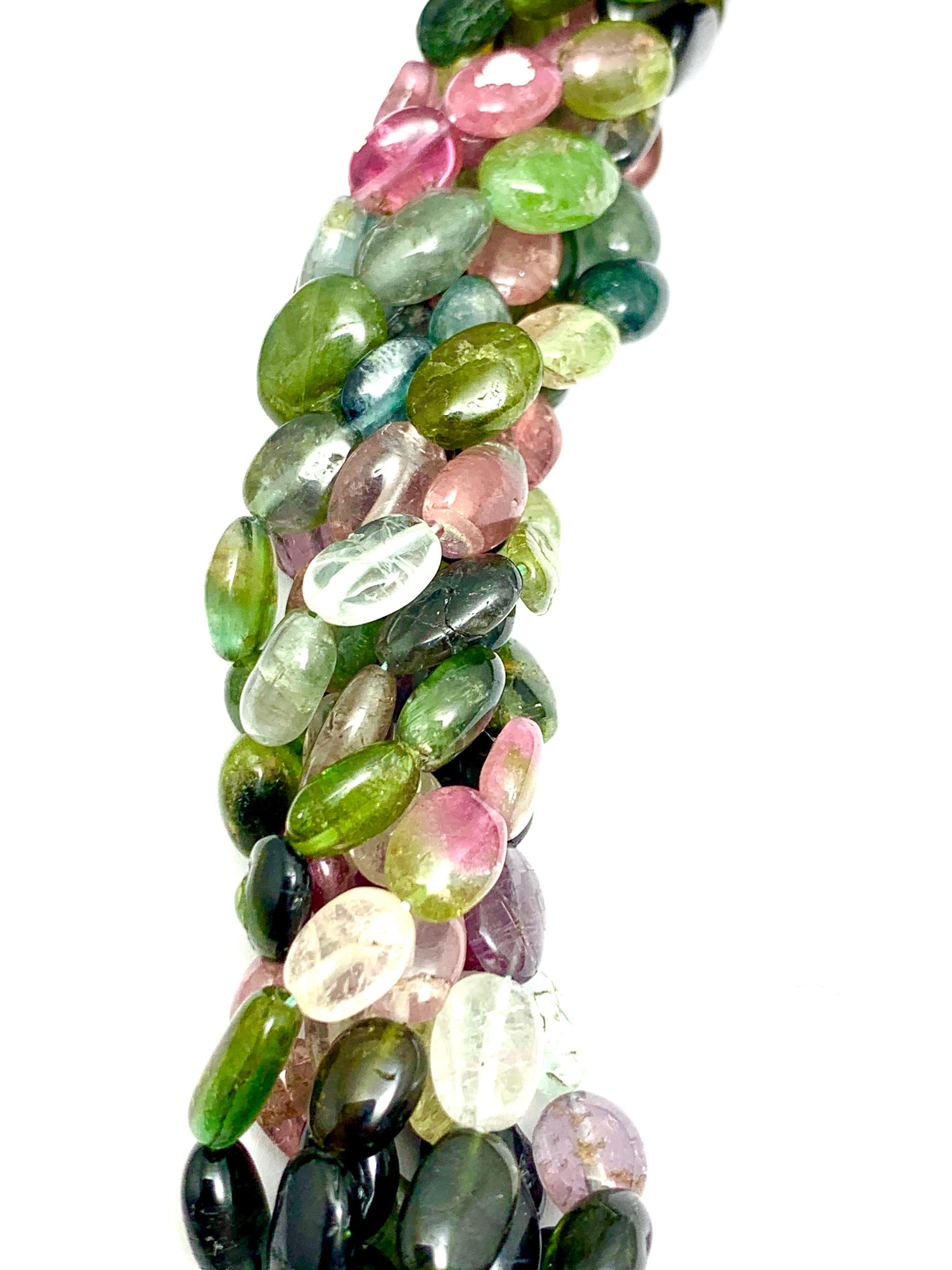 Bead Multi-Color Tourmaline and 14 Karat Yellow Gold Clasp For Sale