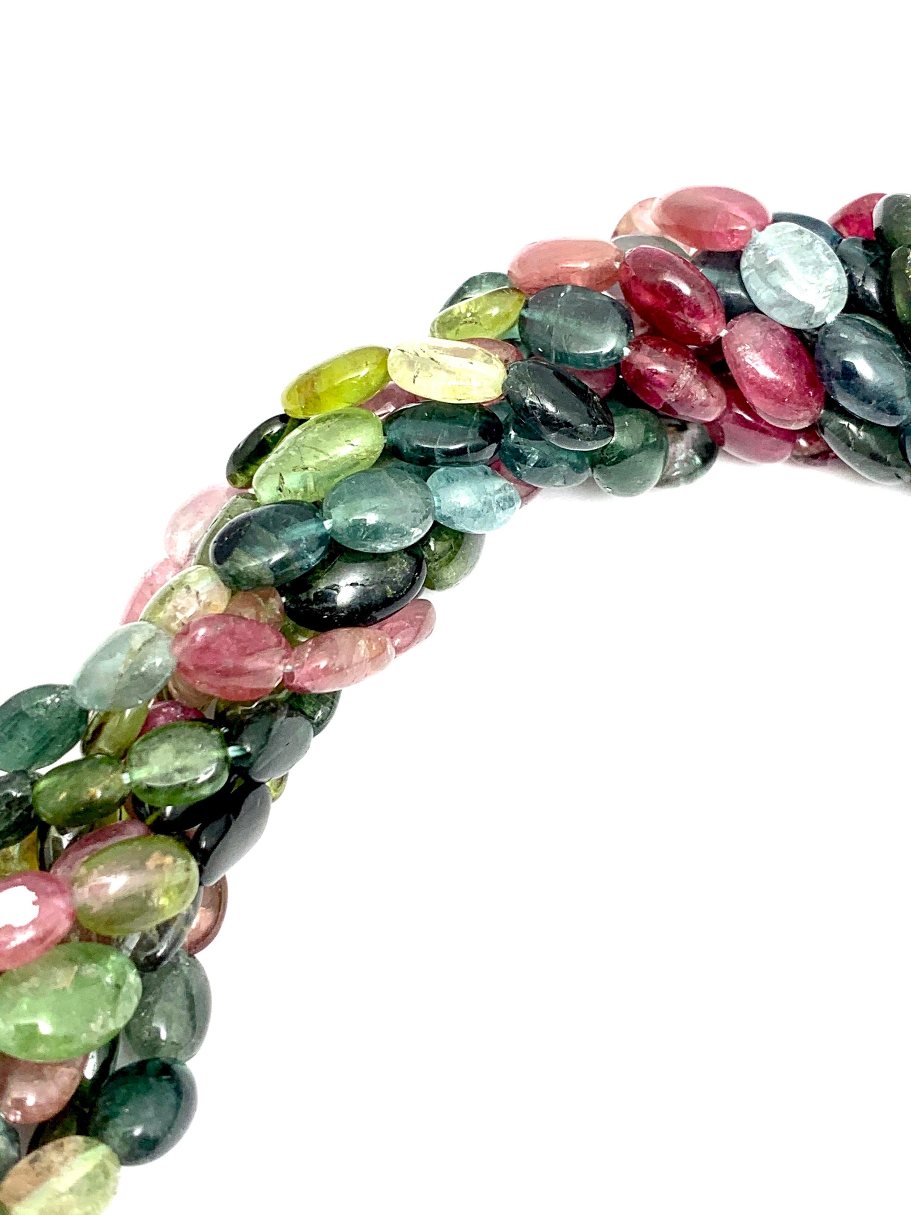 Multi-Color Tourmaline and 14 Karat Yellow Gold Clasp In Excellent Condition For Sale In Chevy Chase, MD
