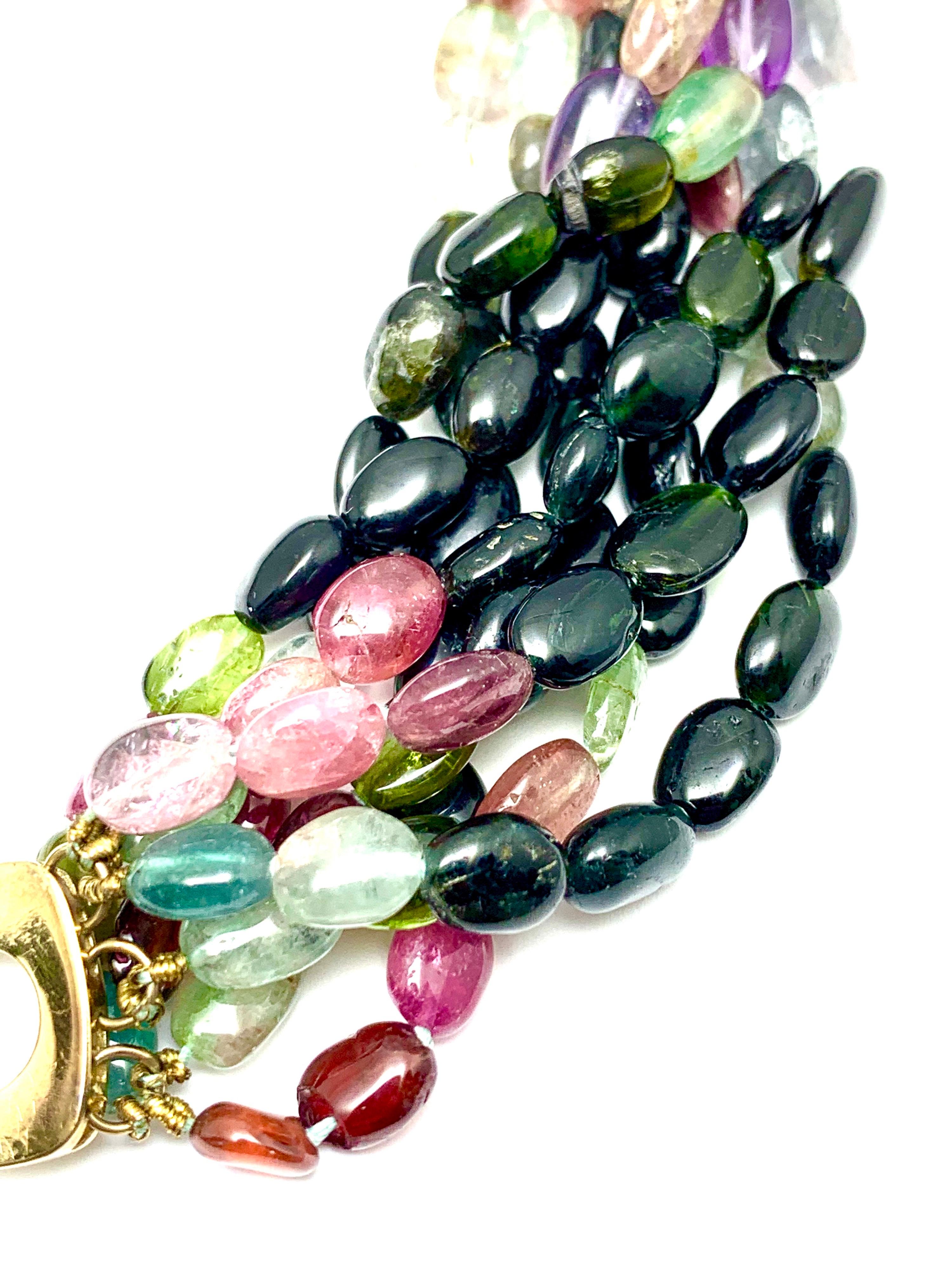 Multi-Color Tourmaline and 14 Karat Yellow Gold Clasp For Sale 2