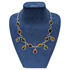 Halskette mit mehrfarbigem Turmalin und Diamanten