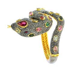 Multi-Color Tourmaline and Diamond Snake Bangle