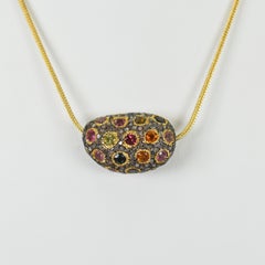 Multi-Color Tourmaline and Pavè Diamond 18 Karat Gold Bead Chain Necklace