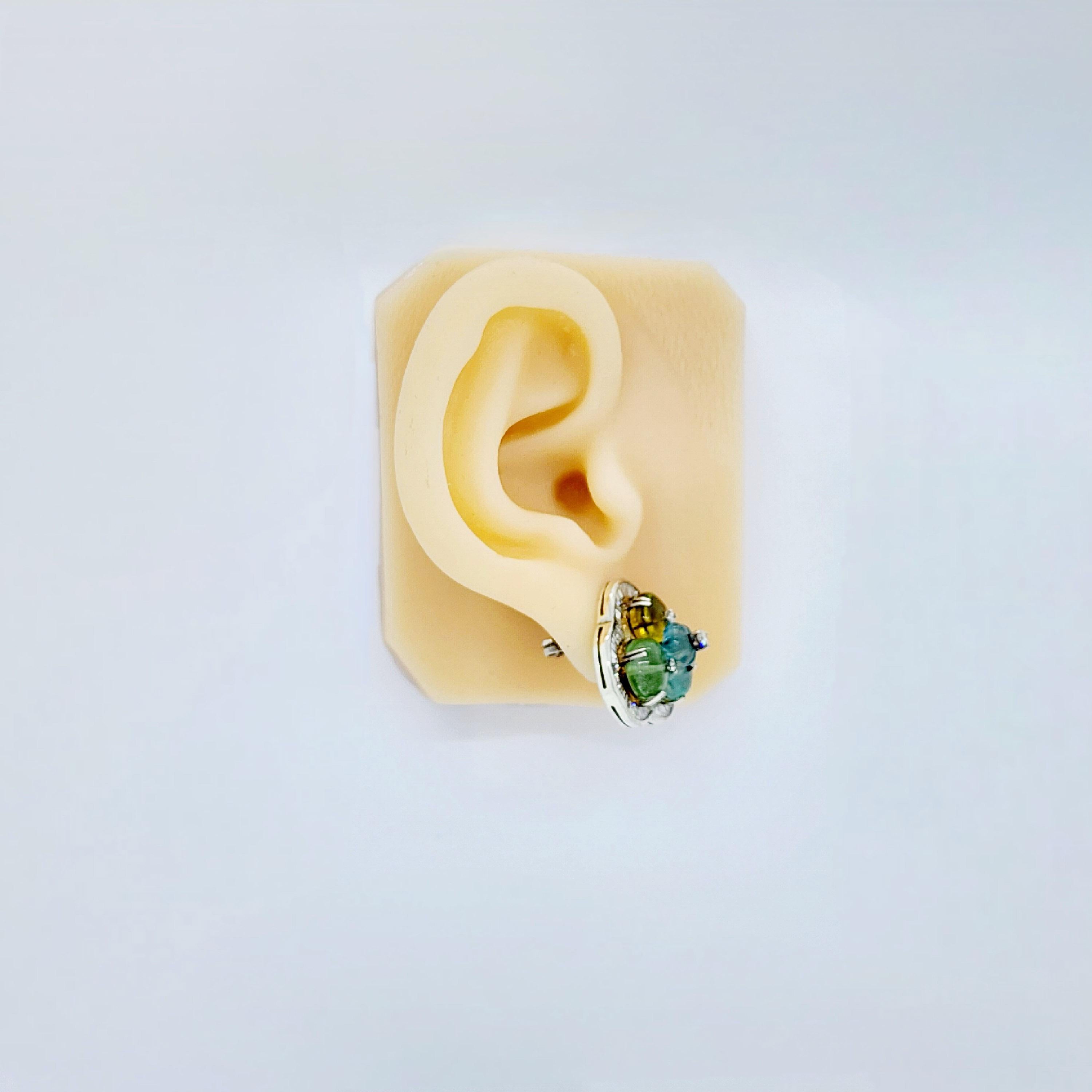 Boucles d'oreilles perles de tourmaline multicolore et diamant blanc en or blanc 14k en vente 1