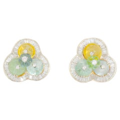 Mehrfarbige Turmalin-Perlen- und weiße Diamant-Ohrringe aus 14 Karat Weißgold