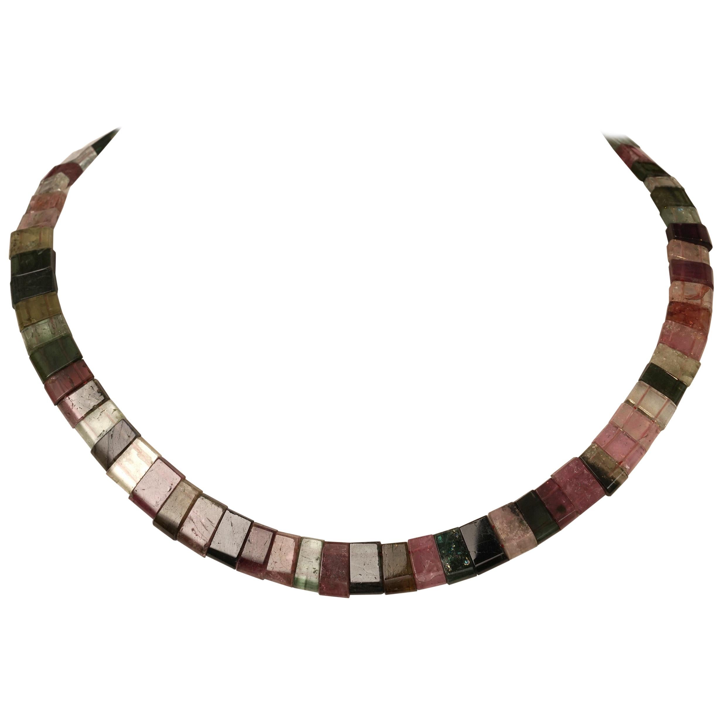 Multi-Color Tourmaline Bead Choker Necklace For Sale