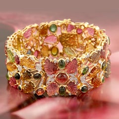 Multi Color Tourmaline Bracelet With Diamonds Made In 18k Yellow Gold