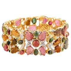 Multi Color Tourmaline Bracelet With Diamonds Made In 18k Yellow Gold