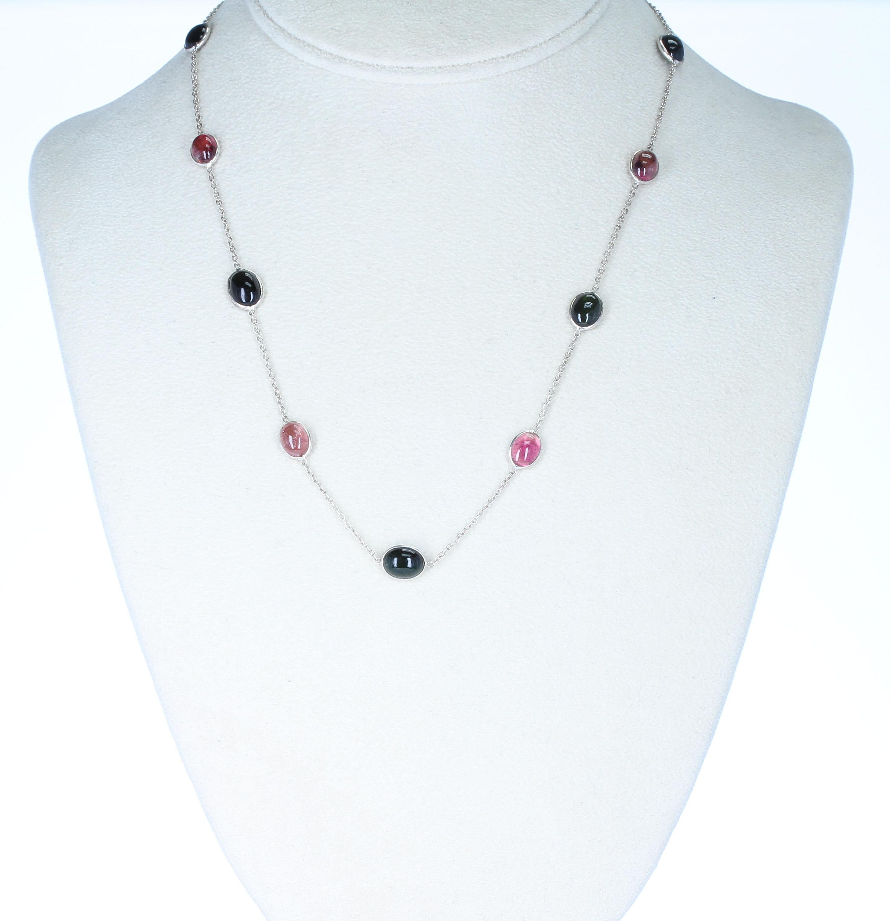 Women's or Men's Multi-Color Tourmaline Cabochon Necklace For Sale