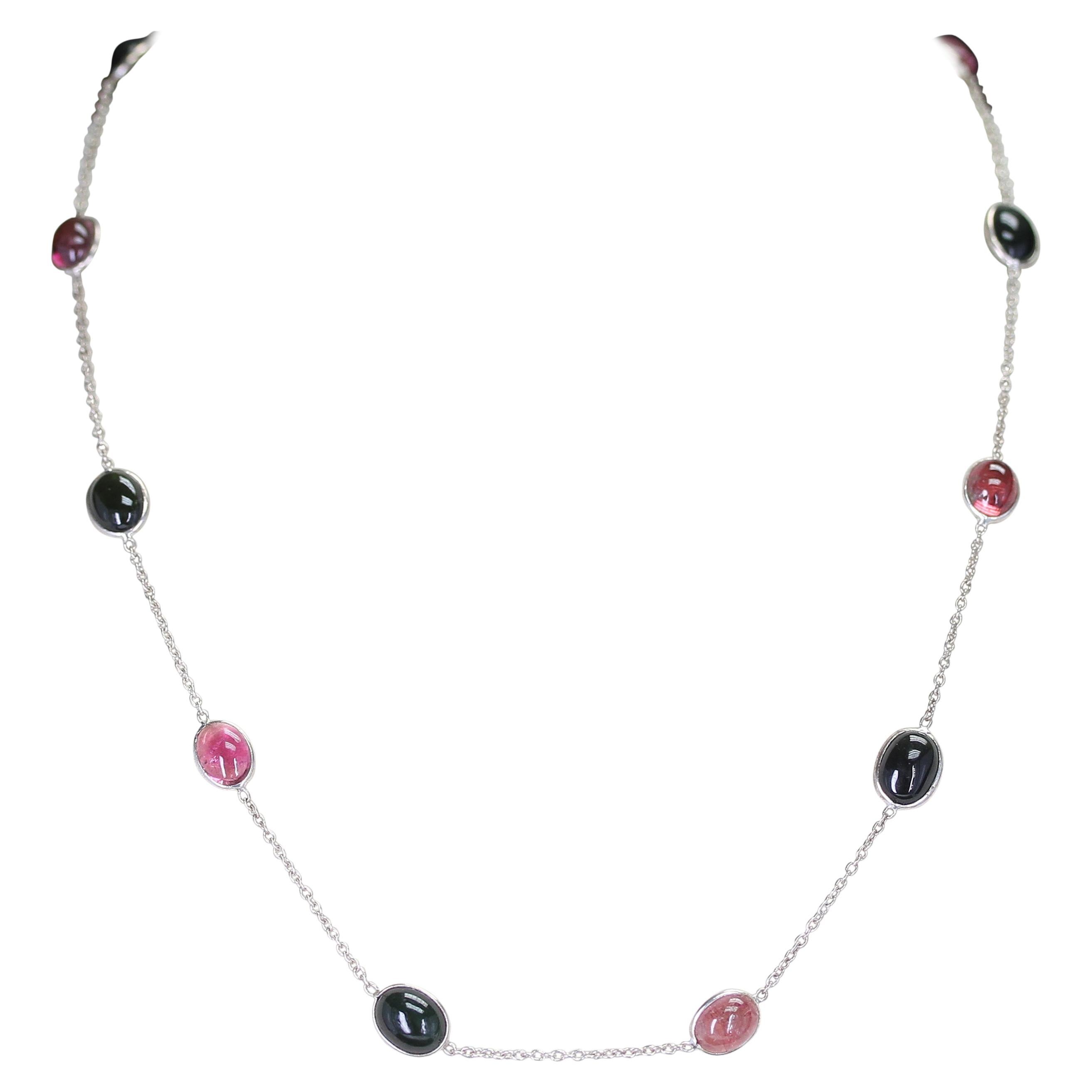 Multi-Color Tourmaline Cabochon Necklace For Sale