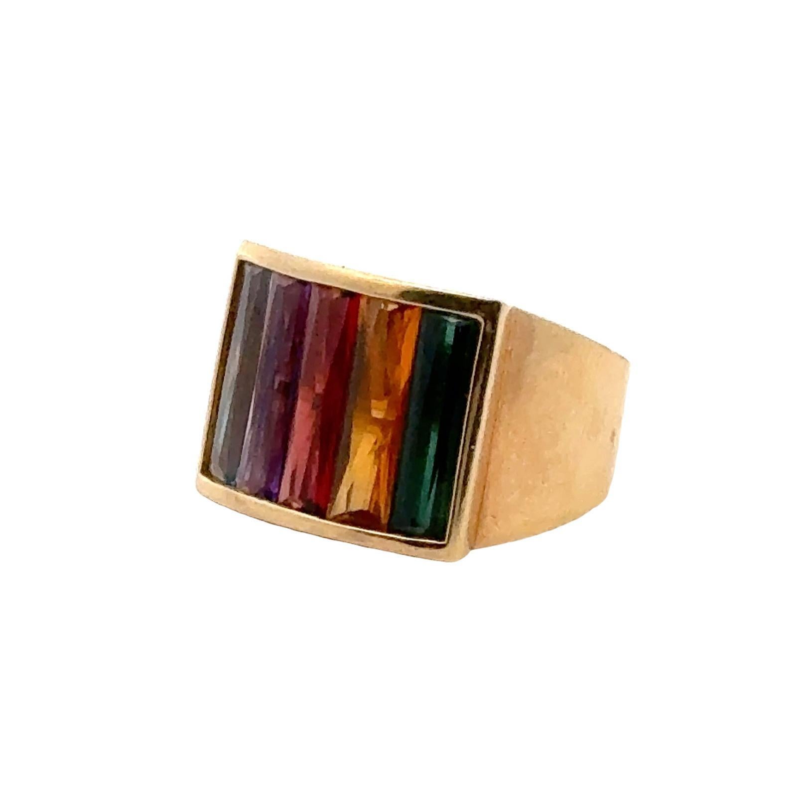 Contemporary Multi-Color Tourmaline Citrine Amethyst 18 Karat Yellow Gold Vintage Band Ring For Sale