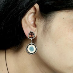 Multi Color Tourmaline Dangle Earrings with Diamonds Made in 18k Gold & Silver