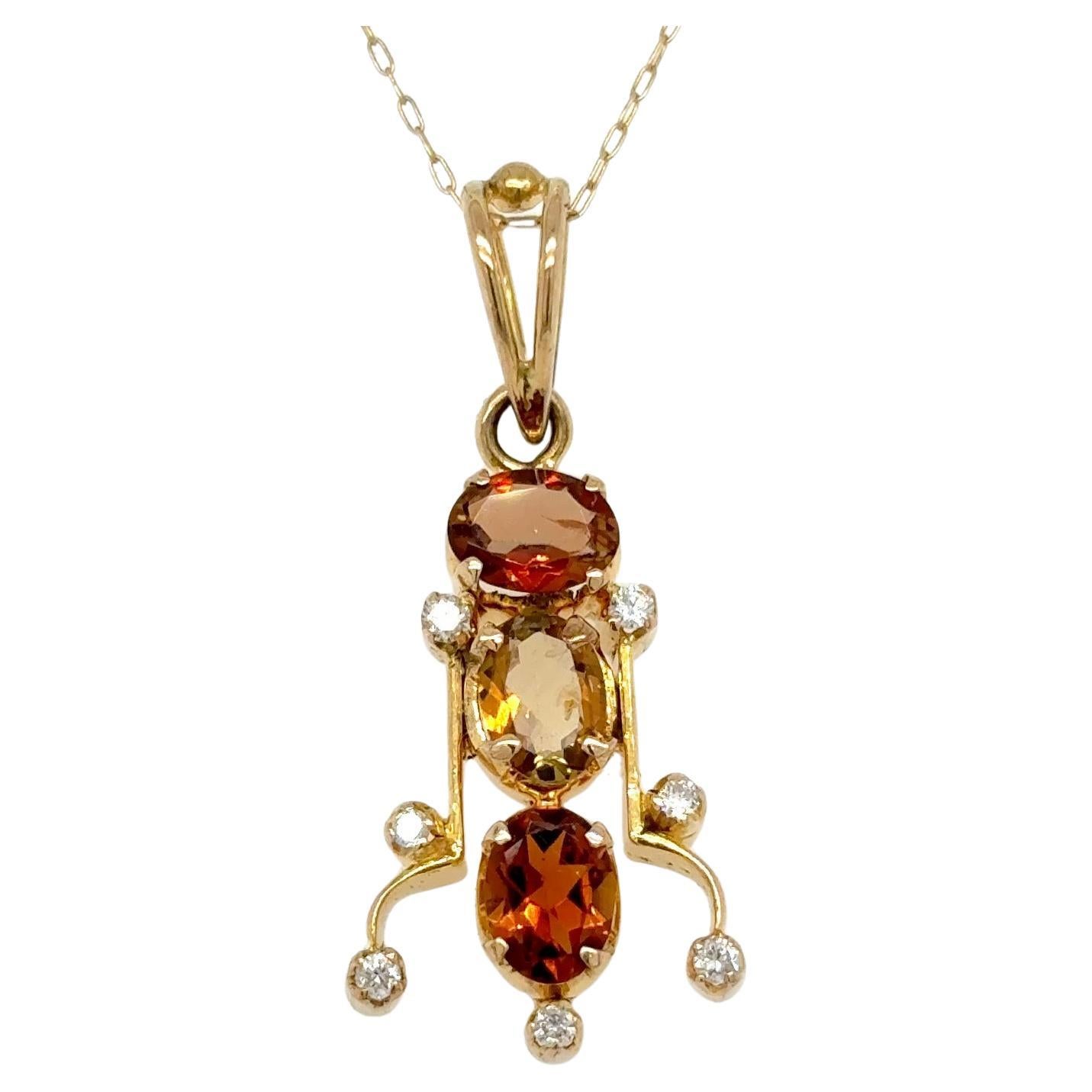 Multi Color Tourmaline Diamond Yellow Gold Pendant Necklace