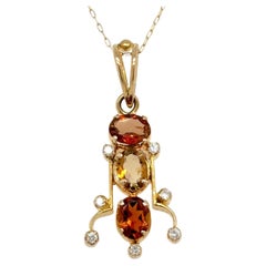 Multi Color Tourmaline Diamond Yellow Gold Pendant Necklace