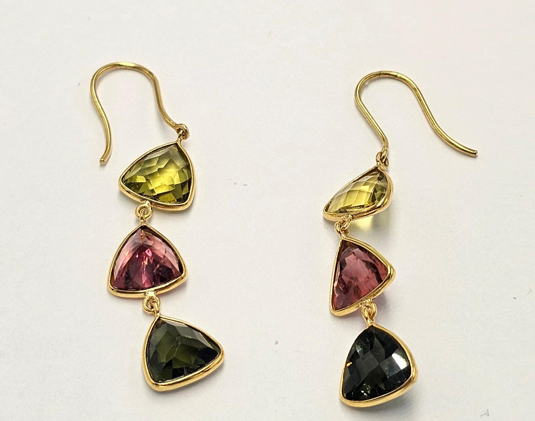 Modern Multi Color tourmaline Earring hand crafted in 14K gold For Sale