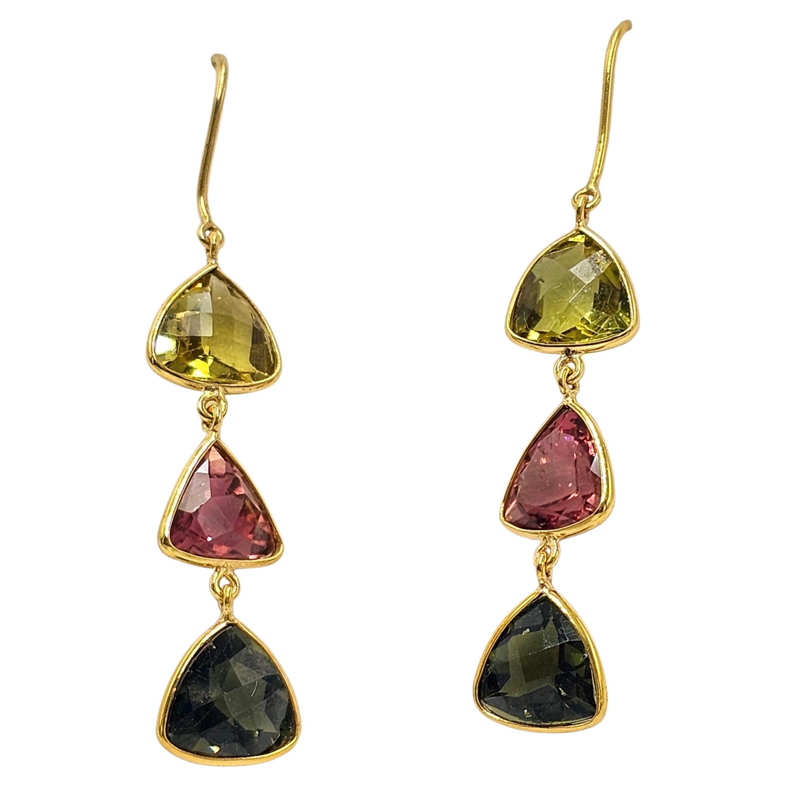Multi Color tourmaline Earring hand crafted in 14K gold For Sale