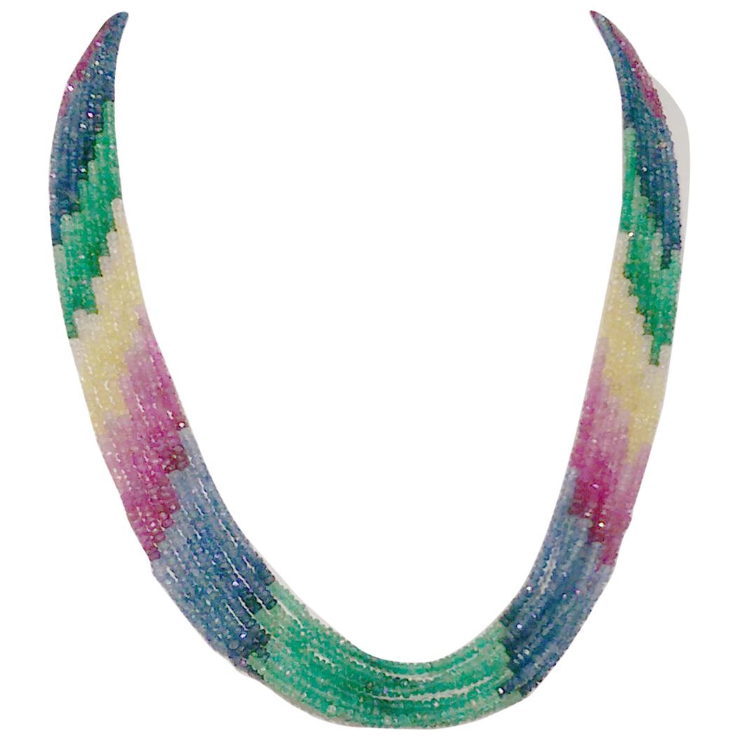Multi-Color Tourmaline Gemstone Beads Multi Strand Necklace Estate Fine Jewelry
