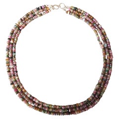 Multi-Color Tourmaline Multi-Strand Faceted Rondelle Bead Sterling Necklace