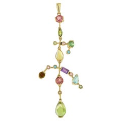 Pendentif en or jaune 14 carats avec tourmaline multicolore, péridot et citrine