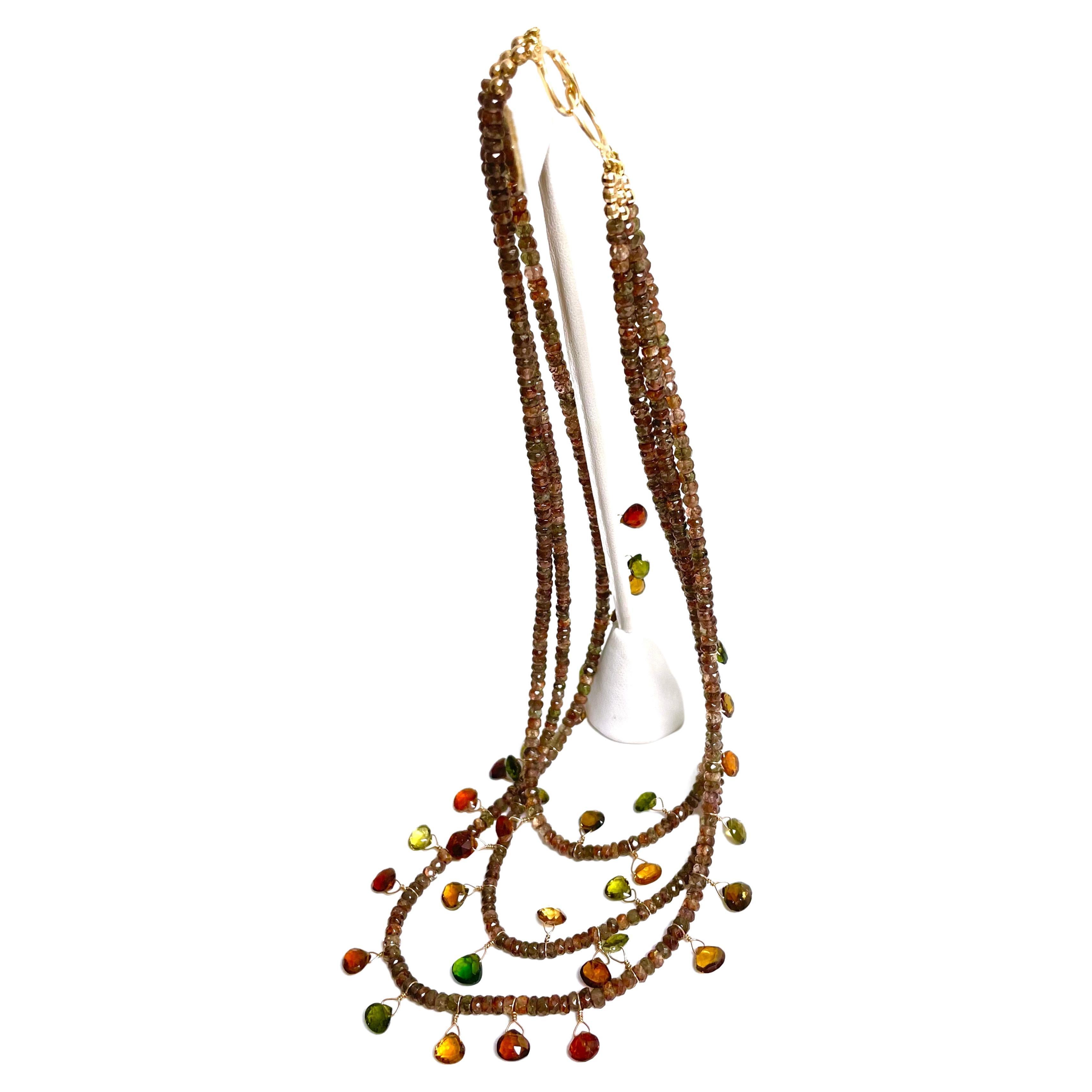 Artisan  Multi-Color Tourmaline with Soft Warm Brown Andalusite Paradizia Necklace For Sale