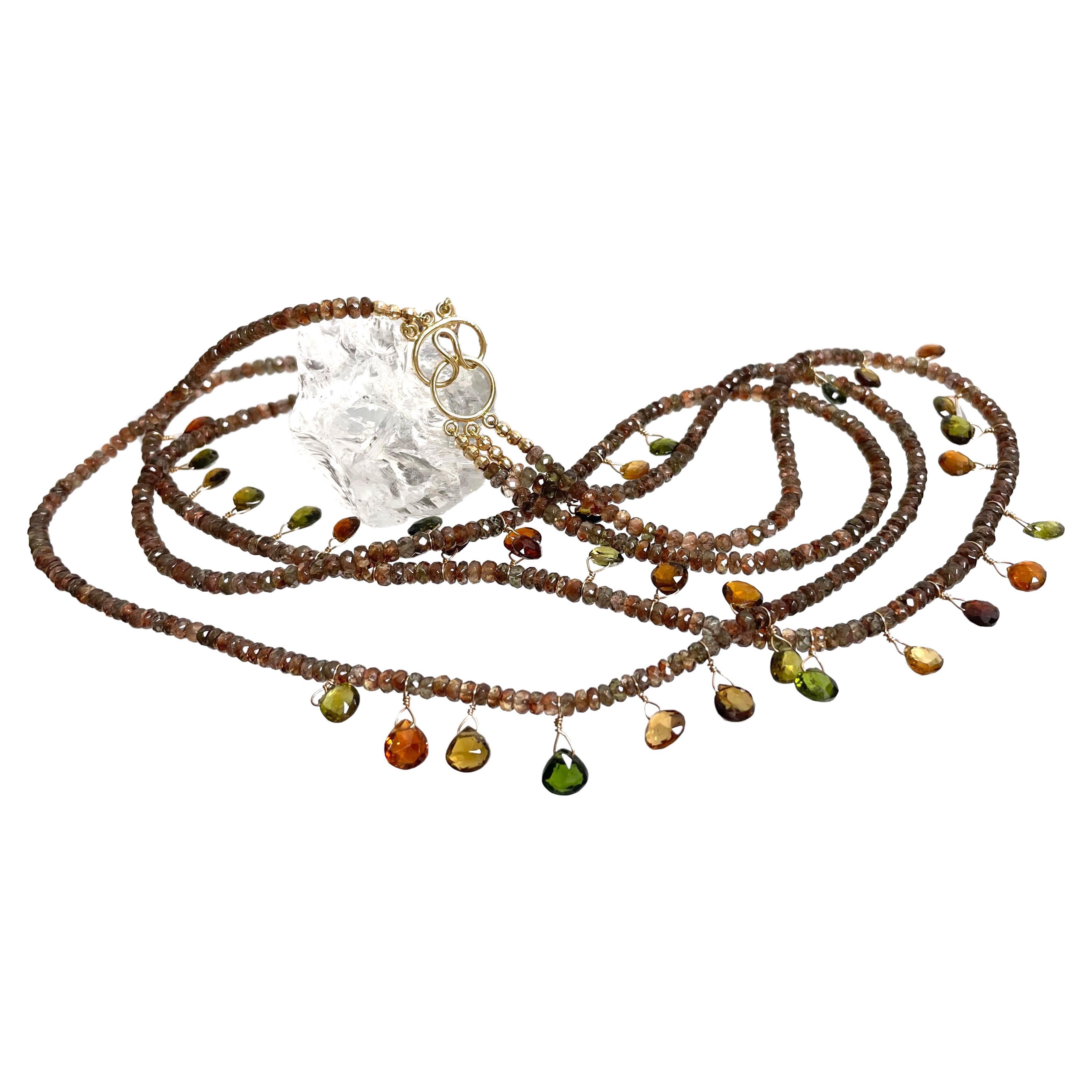  Mehrfarbiger Turmalin mit weichem warmem braunem Andalusit Paradizia Halskette (Tropfenschliff) im Angebot