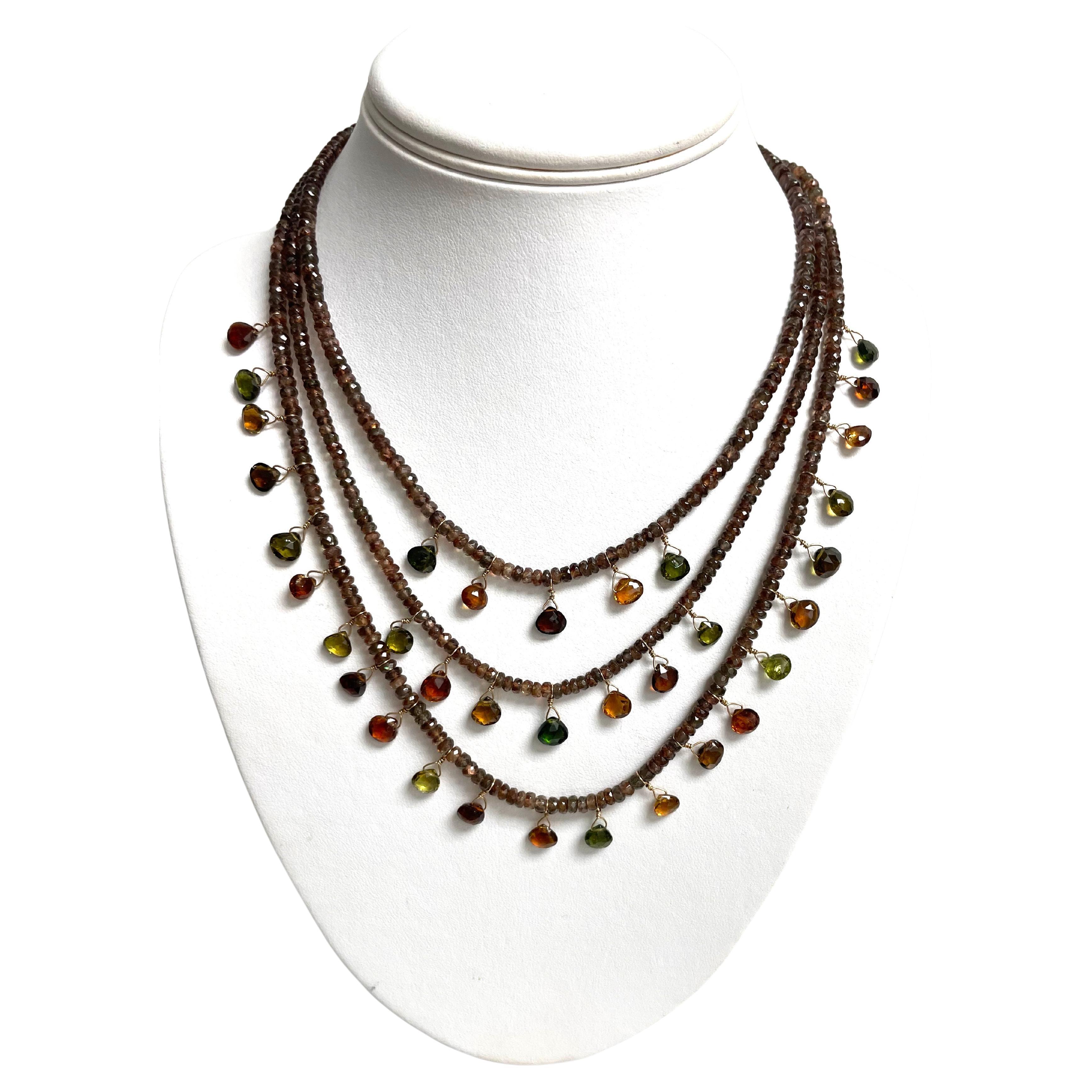  Mehrfarbiger Turmalin mit weichem warmem braunem Andalusit Paradizia Halskette Damen im Angebot