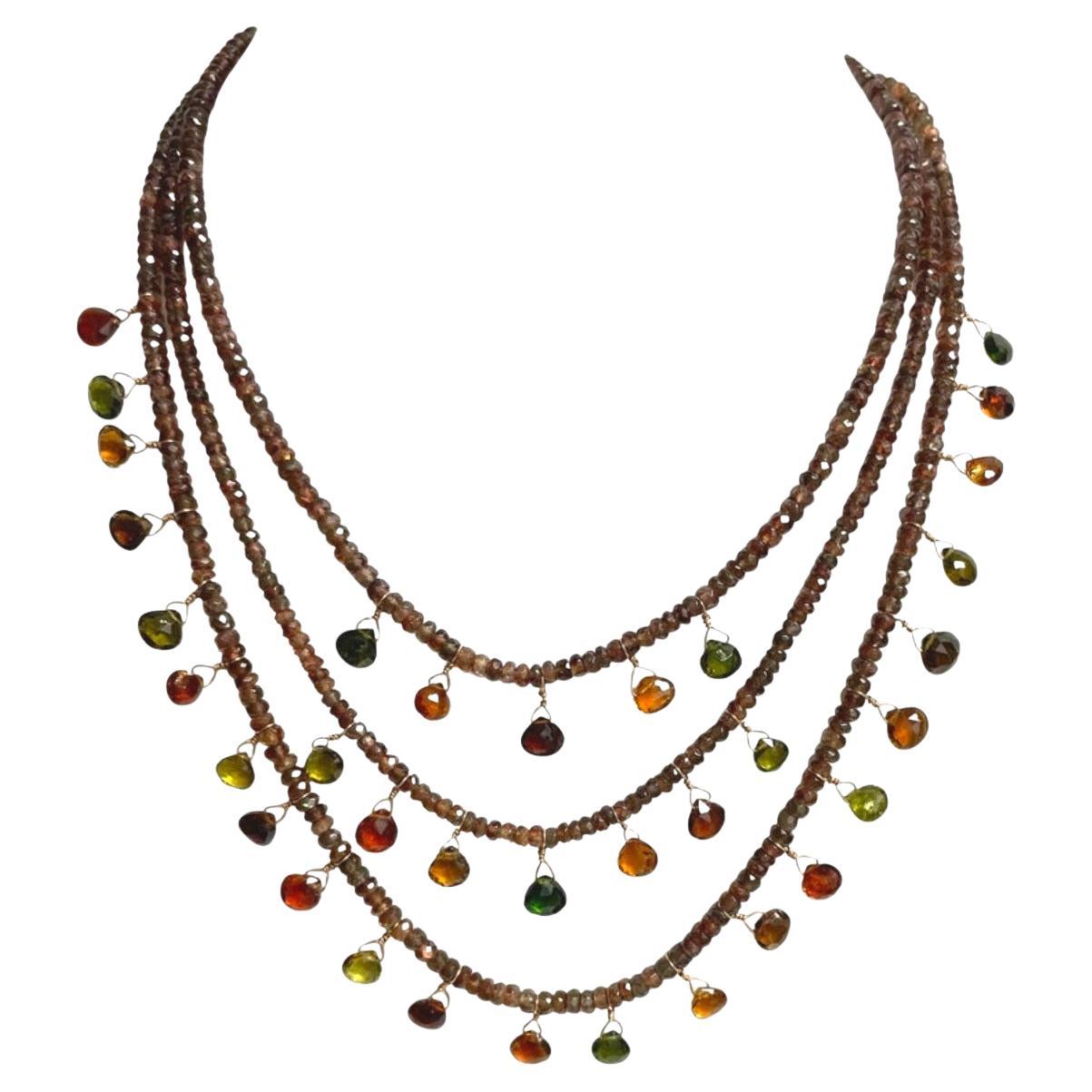  Multi-Color Tourmaline with Soft Warm Brown Andalusite Paradizia Necklace For Sale